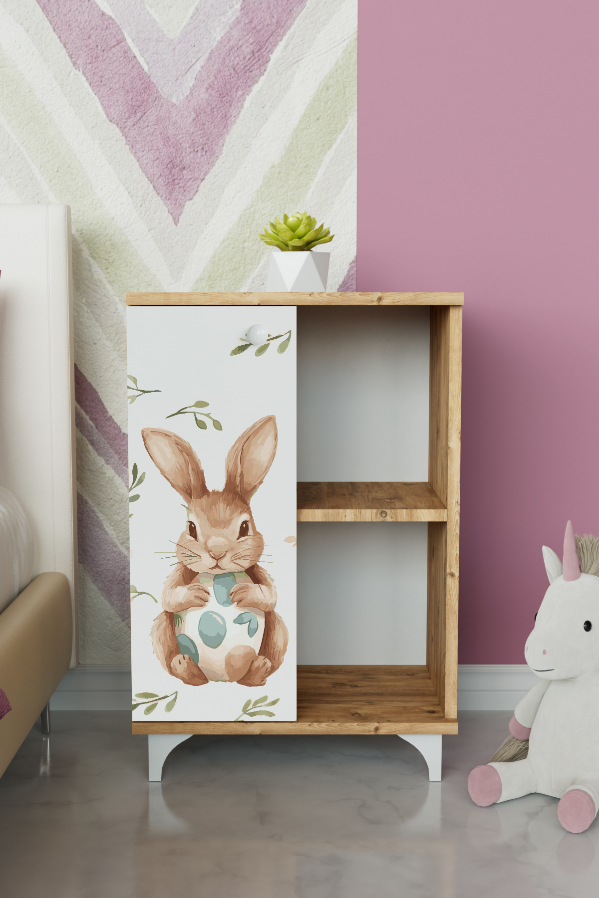 Hediyeler Kapında Ahşap 2 Raflı tek kapak Pretty Rabit Çocuk Odası Çok Amaçlı Dolabı fotoğrafı 3 (önizleme)