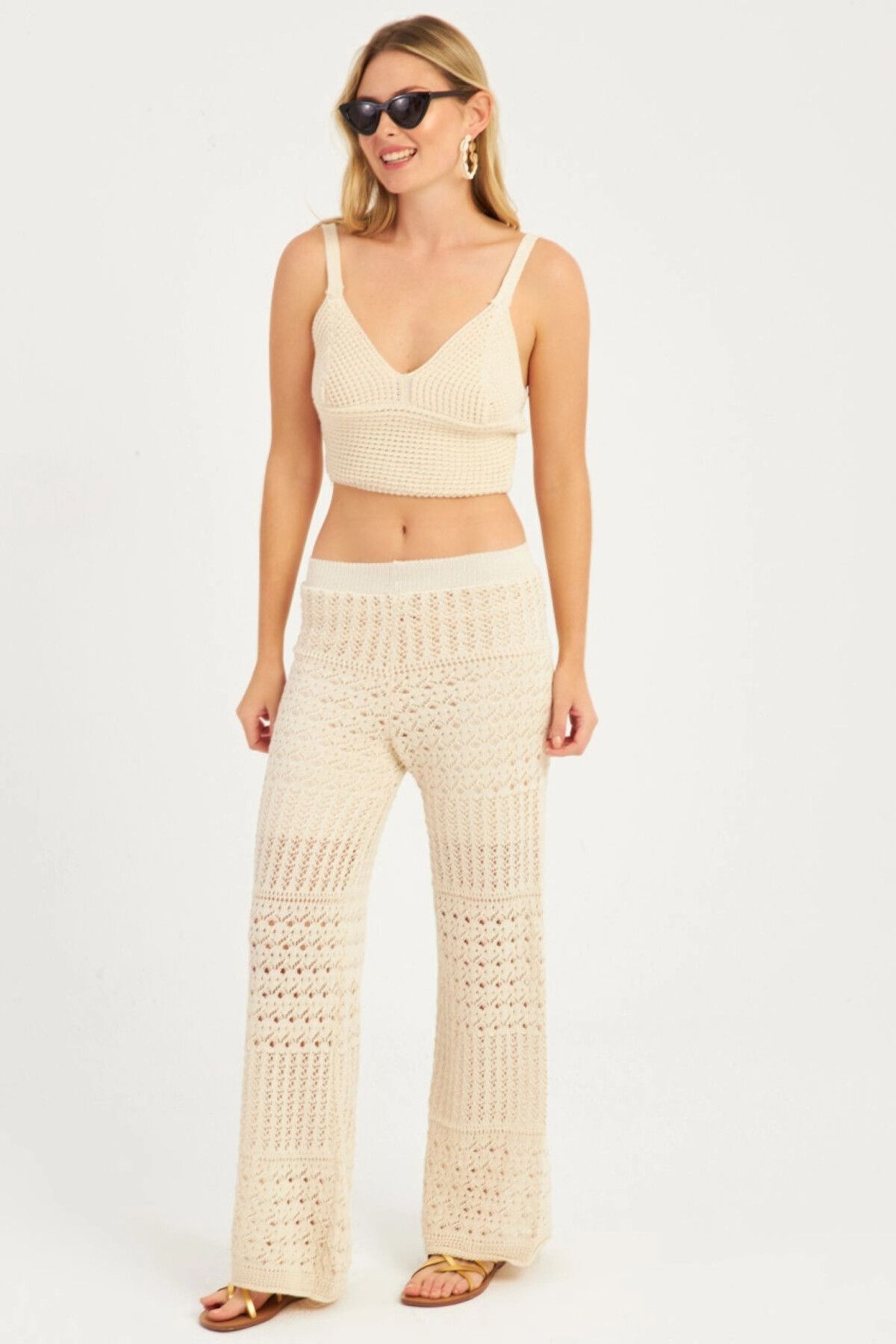 Cool & Sexy-Women's Ecru Curved Knitwear Pants YZ3062 6