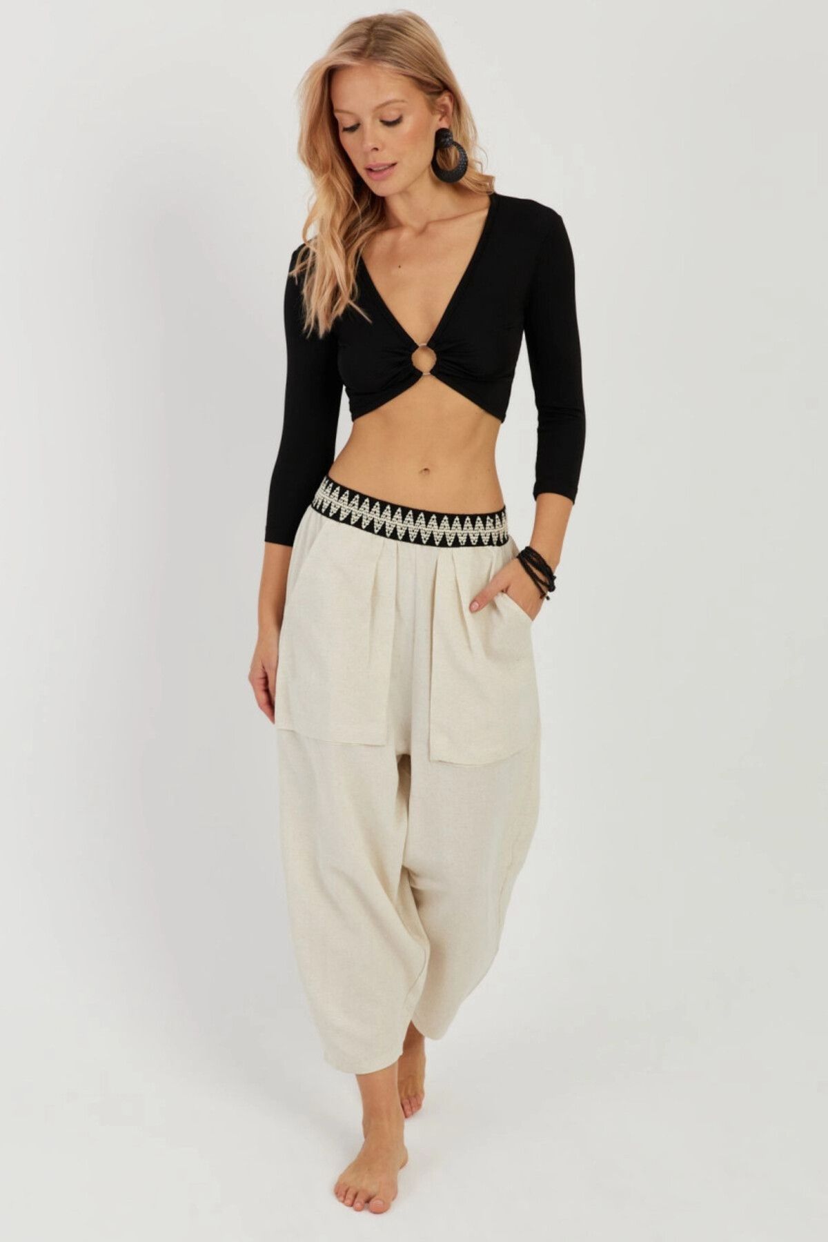 Cool & Sexy-Women's Ecru Pocket Shalwar Trousers ÖM1203 3