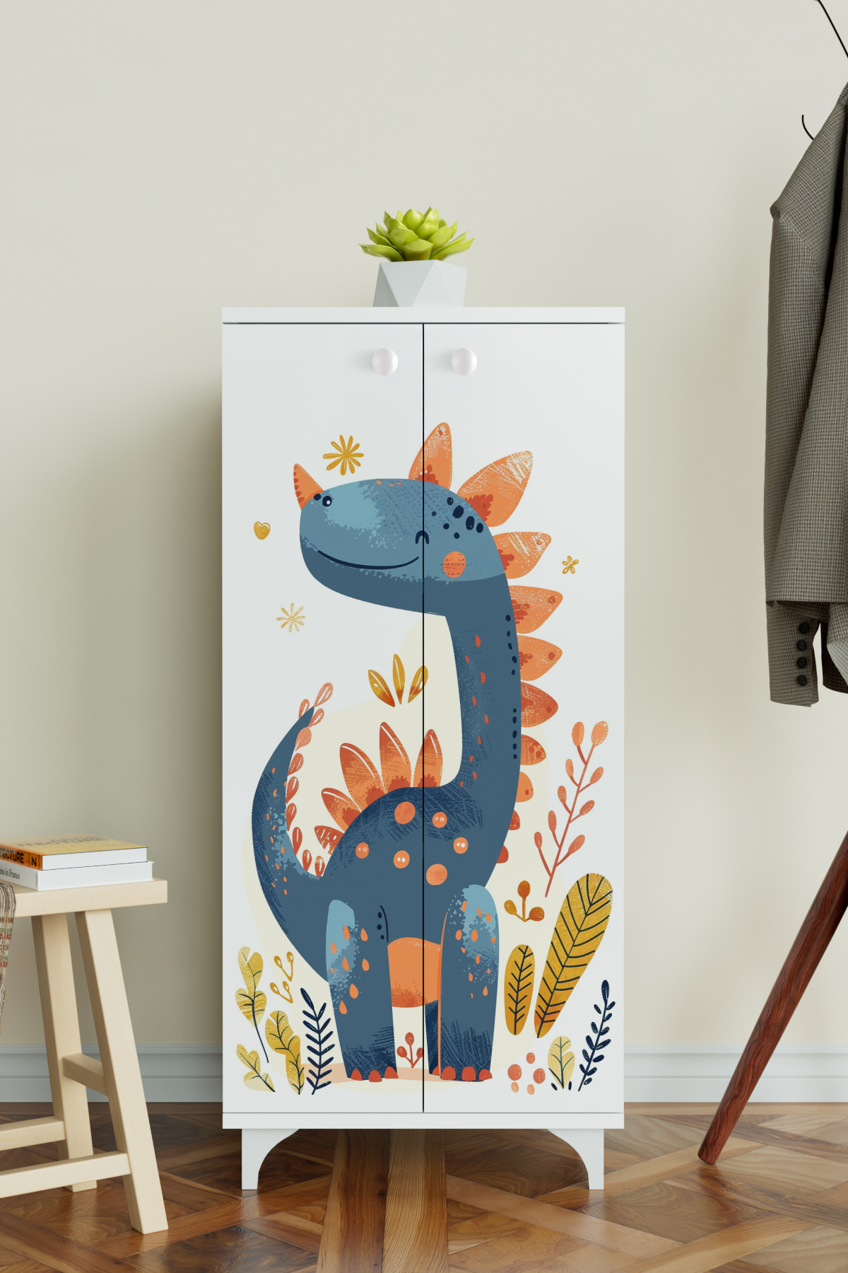 Hediyeler Kapında Minik Dino 3 Raflı Çocuk Odası Dolabı Çok Amaçlı Baskılı Oyuncak Dolabı Beyaz fotoğrafı 3 (önizleme)