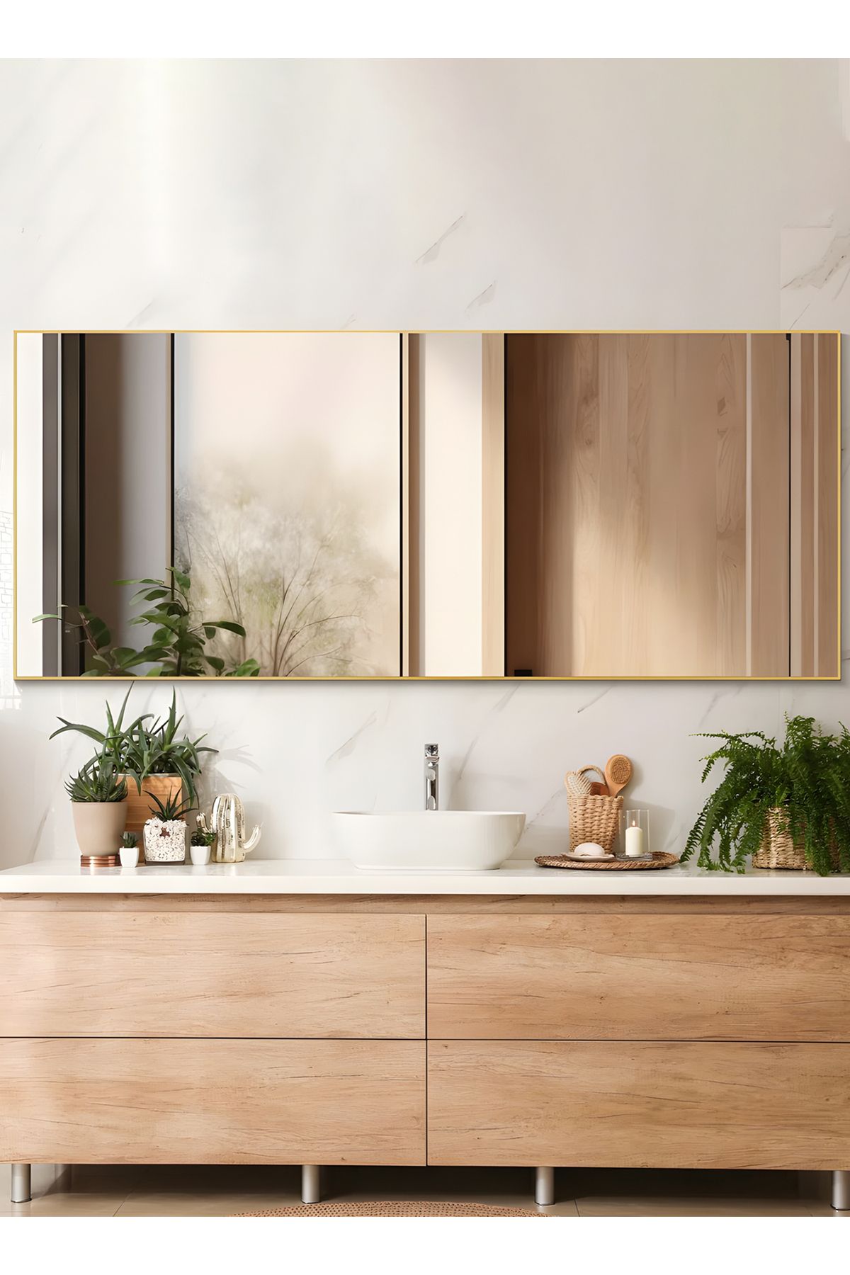 Taimi-مرآة كبيرة بتصميم أنيق 155×45 سم - مرآة كاملة الطول بإطار معدني ذهبي وحامل خلفي 7