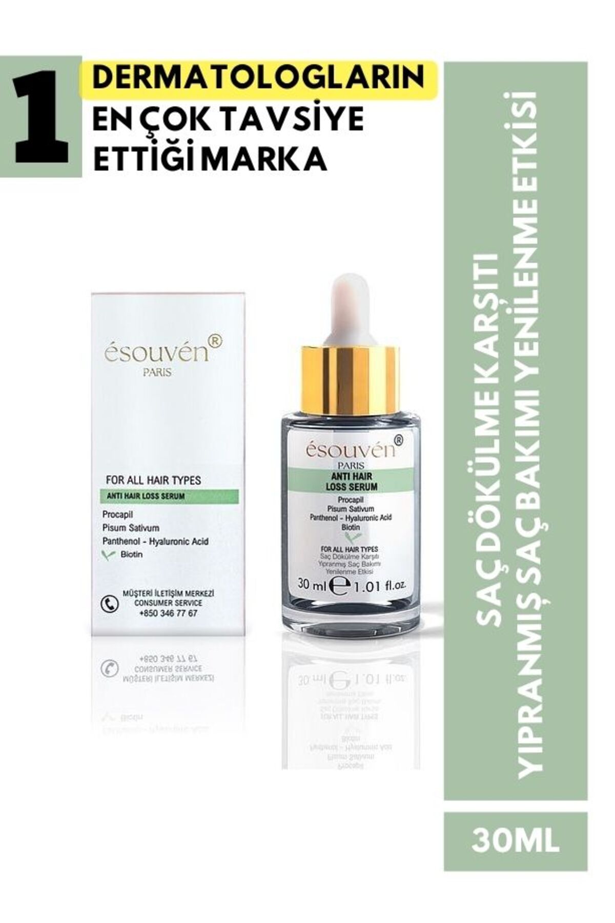 SAÇ DÖKÜLME KARŞITI YIPRANMIŞ SAÇ BAKIMI VE YENİLEME ETKİLİ SERUM (Procapil,Pisum Sativum,Biotin) — ESP-5031