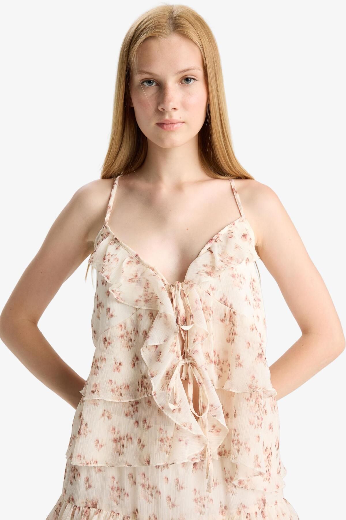 DeFacto-Coool Regular Fit Textured Front Tie Strap Blouse F9189Ax25Au 6