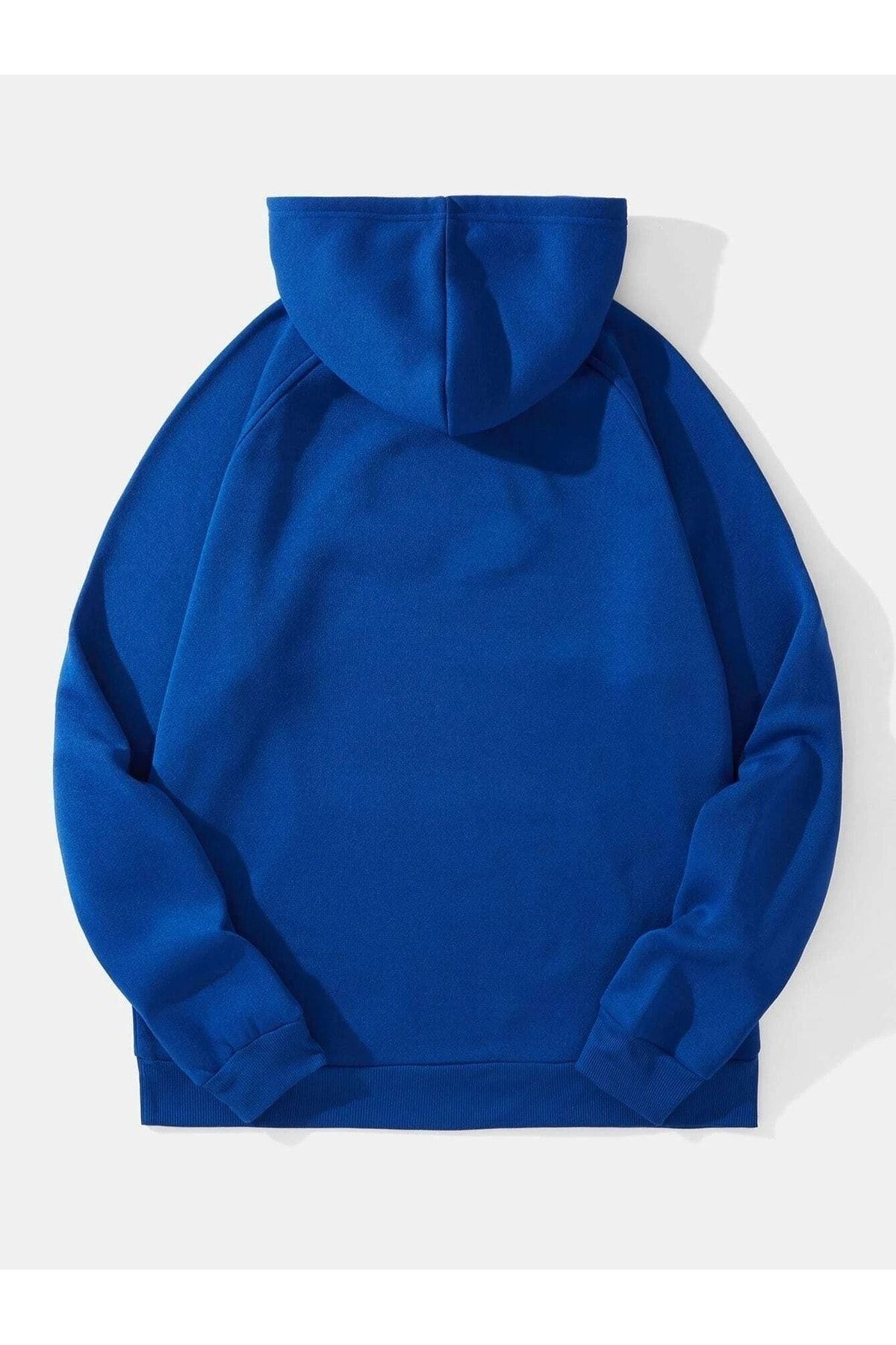 CLAYES Düz Basic Sweatshirt - Sax Mavi Oversize Kapüşonlu fotoğrafı 2 (önizleme)