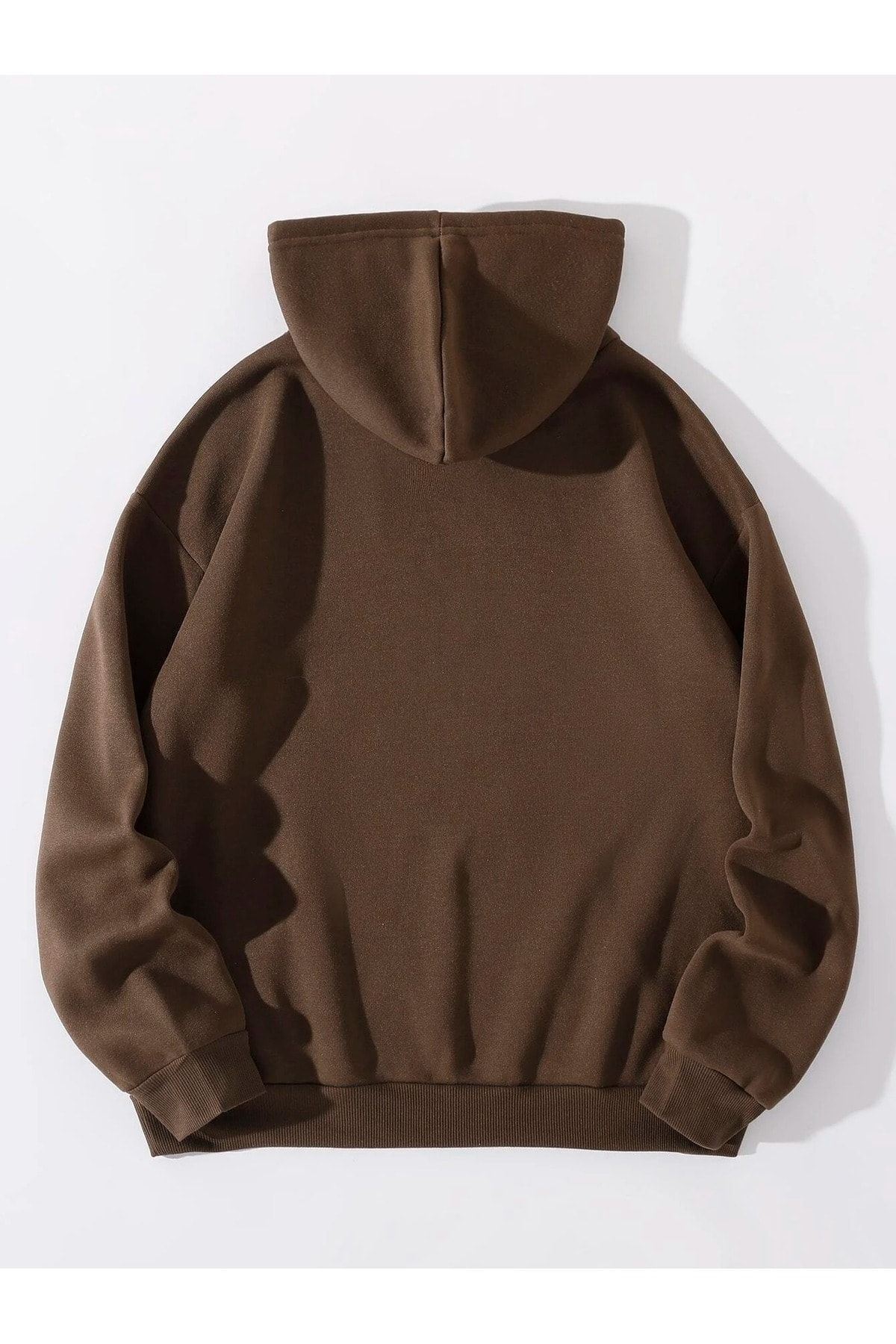 CLAYES Düz Basic Sweatshirt - Kahverengi Oversize Kapüşonlu fotoğrafı 2 (önizleme)