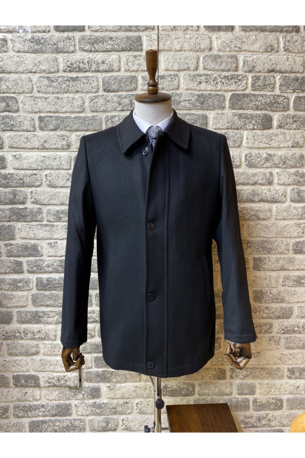 BYBEYEMS GİYİM  Siyah Erkek Klasik Kışlık Kaşmir Kaban - Görsel 9