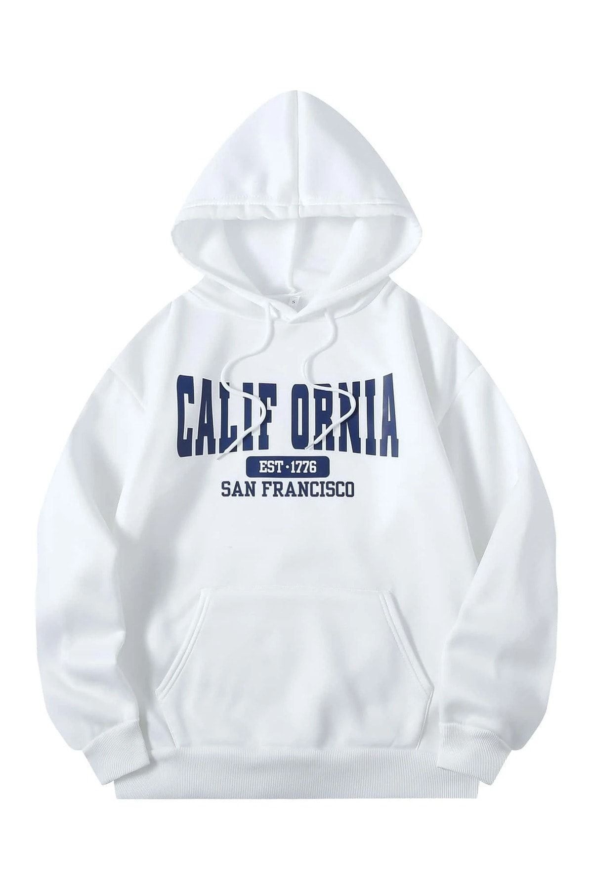 DUBU BUTİK-Calif Ornia 1776 Sweatshirt - White Printed Oversize Hoodie 1