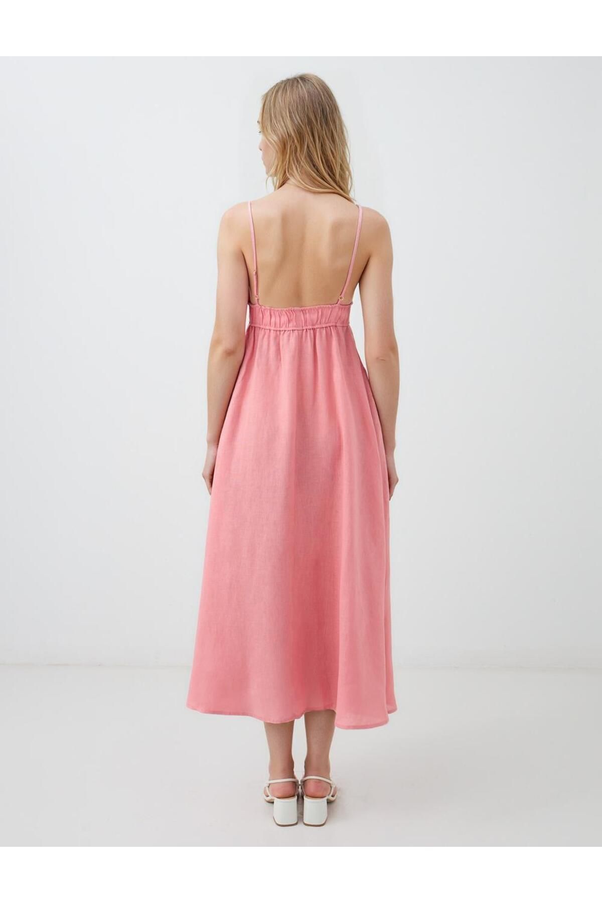 Jimmy Key-Rochie midi roz 100% in, cu bretele, cu decolteu in V 7