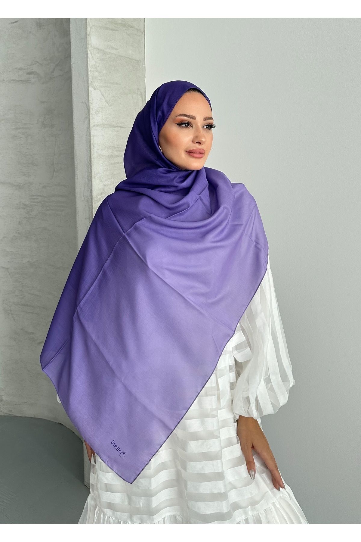 Stella Eşarp-Aural Purple Color Gradient Pattern Soft Cotton Shawl 5