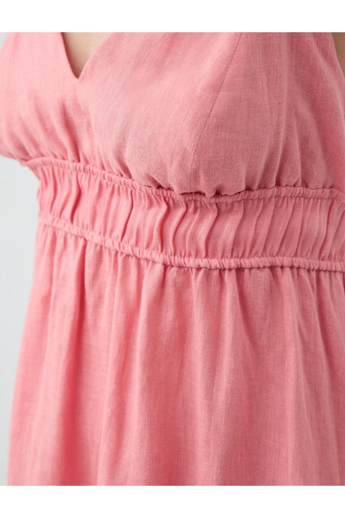 Jimmy Key-Rochie midi roz 100% in, cu bretele, cu decolteu in V 6