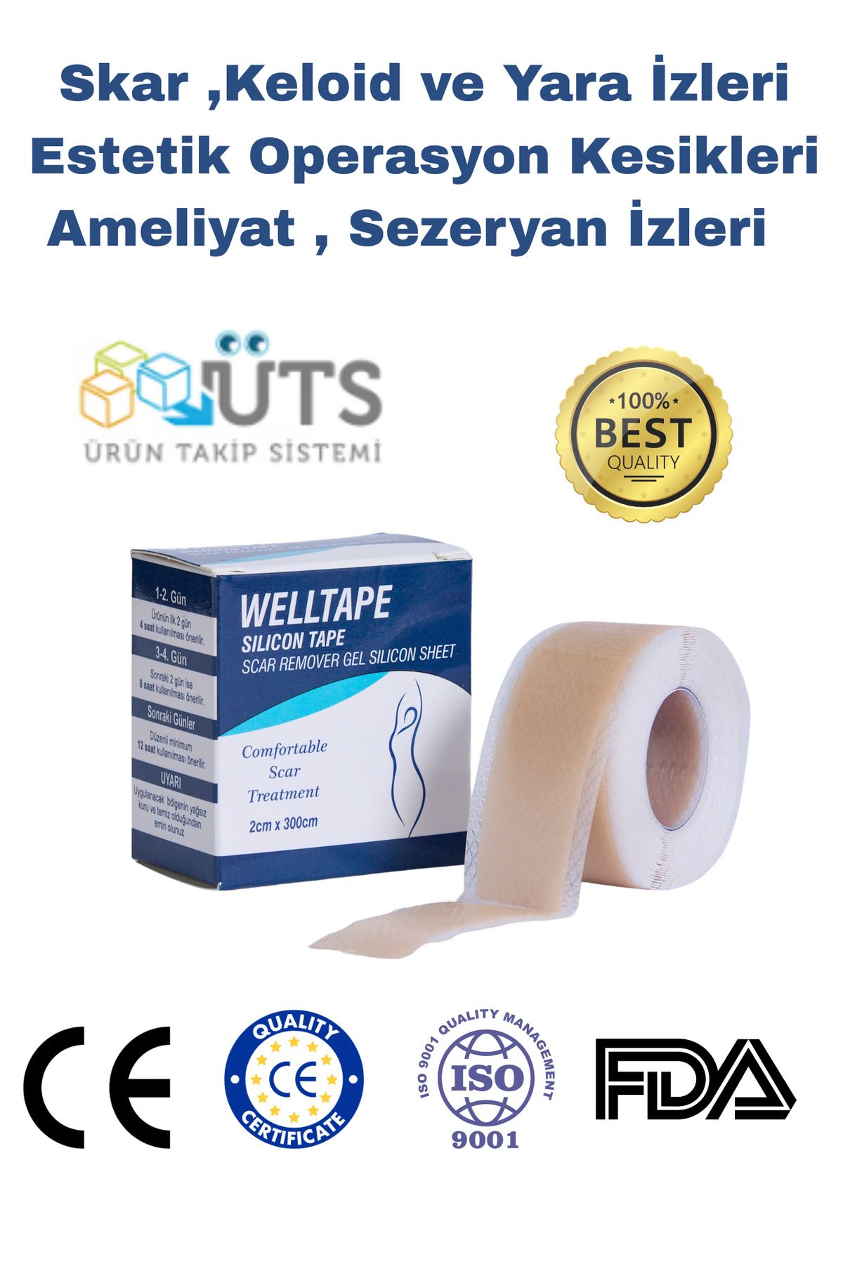 WELLTAPE-Silicone Gel Scar Removal Tape Lesion Scar Keloid Skin Stretch Marks Surgery Scar Remover 2cm X 3m 1