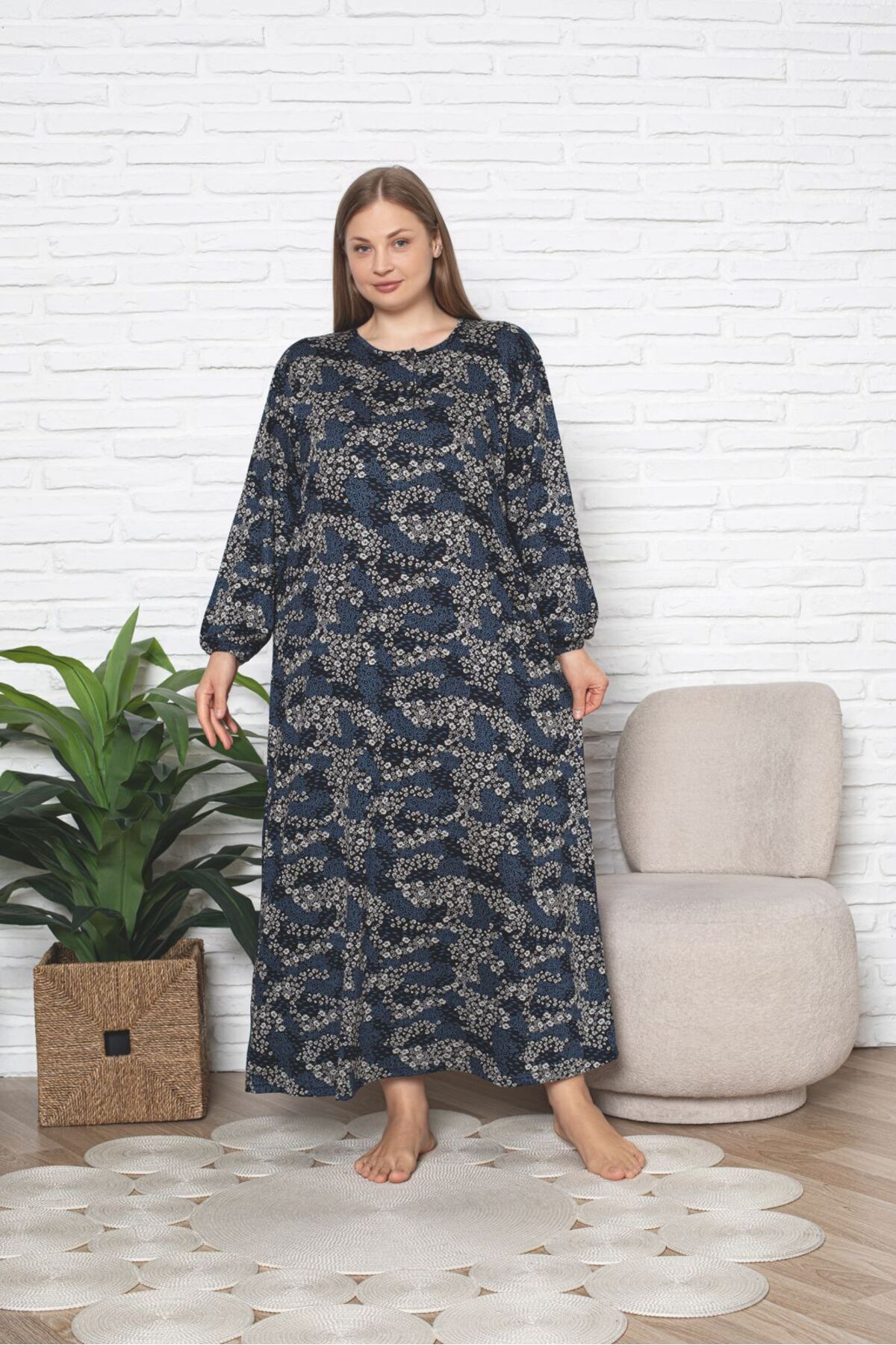 Women's Pattern Plus Size Lycra Combed Cotton Modest Dress