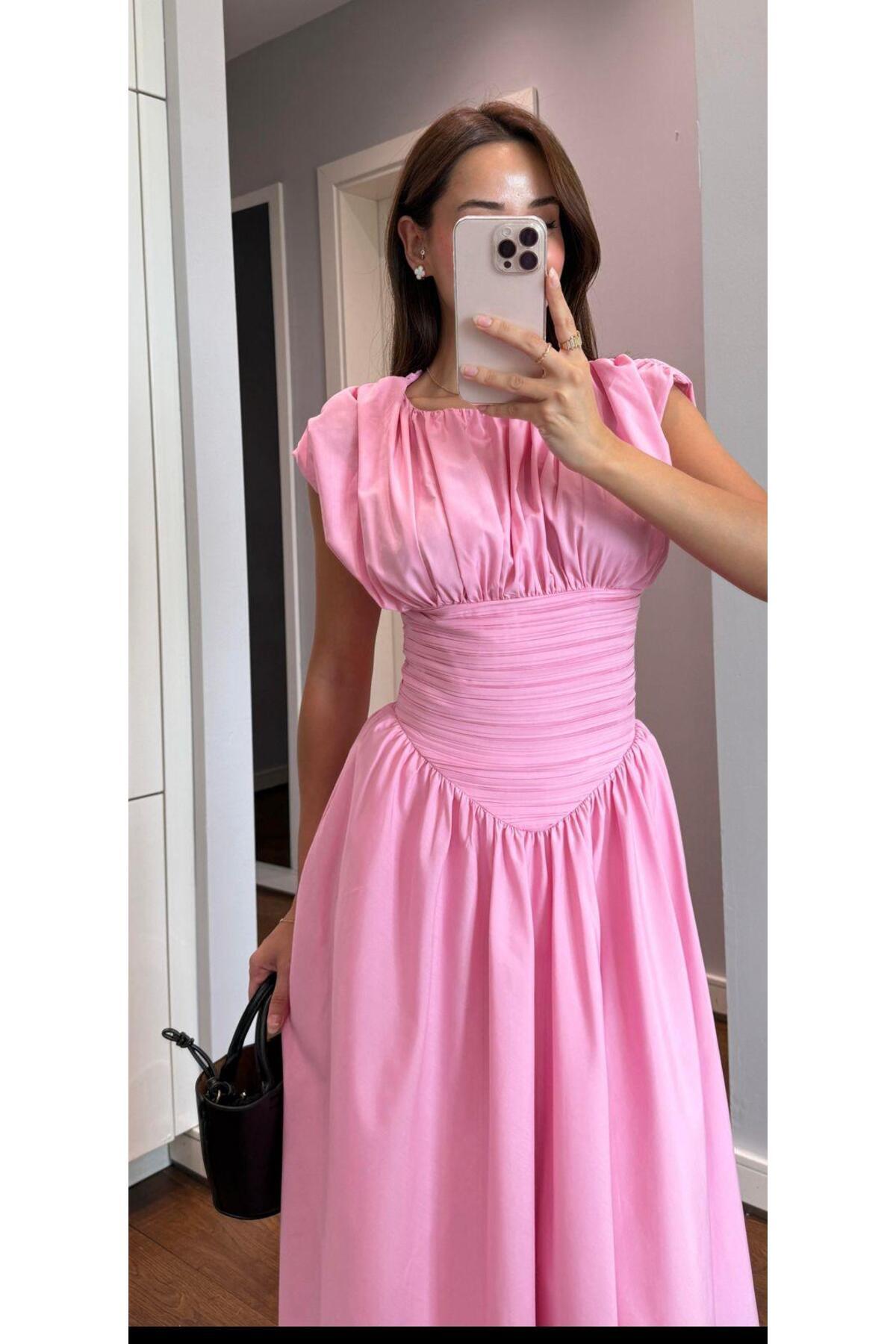 Generic Brands Pinterest Midi сукня з поплінової тканини з затяжкою на талії