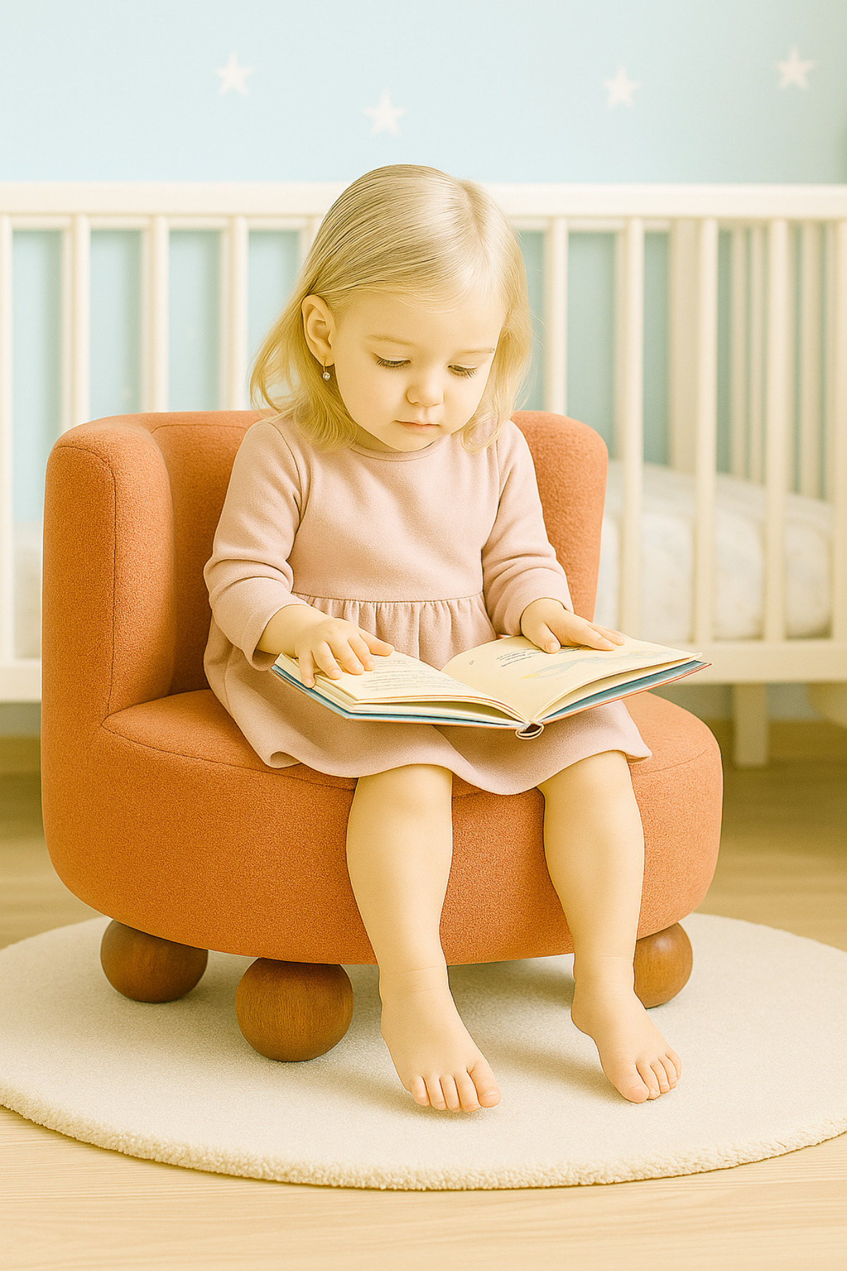 DEKOR MOBİLYACIM Teddy Yumuşak Peluş Kumaş Rahat Çocuk Koltuğu Kiremit Rengi Kitap Okuma & Dinlenme Koltuğu