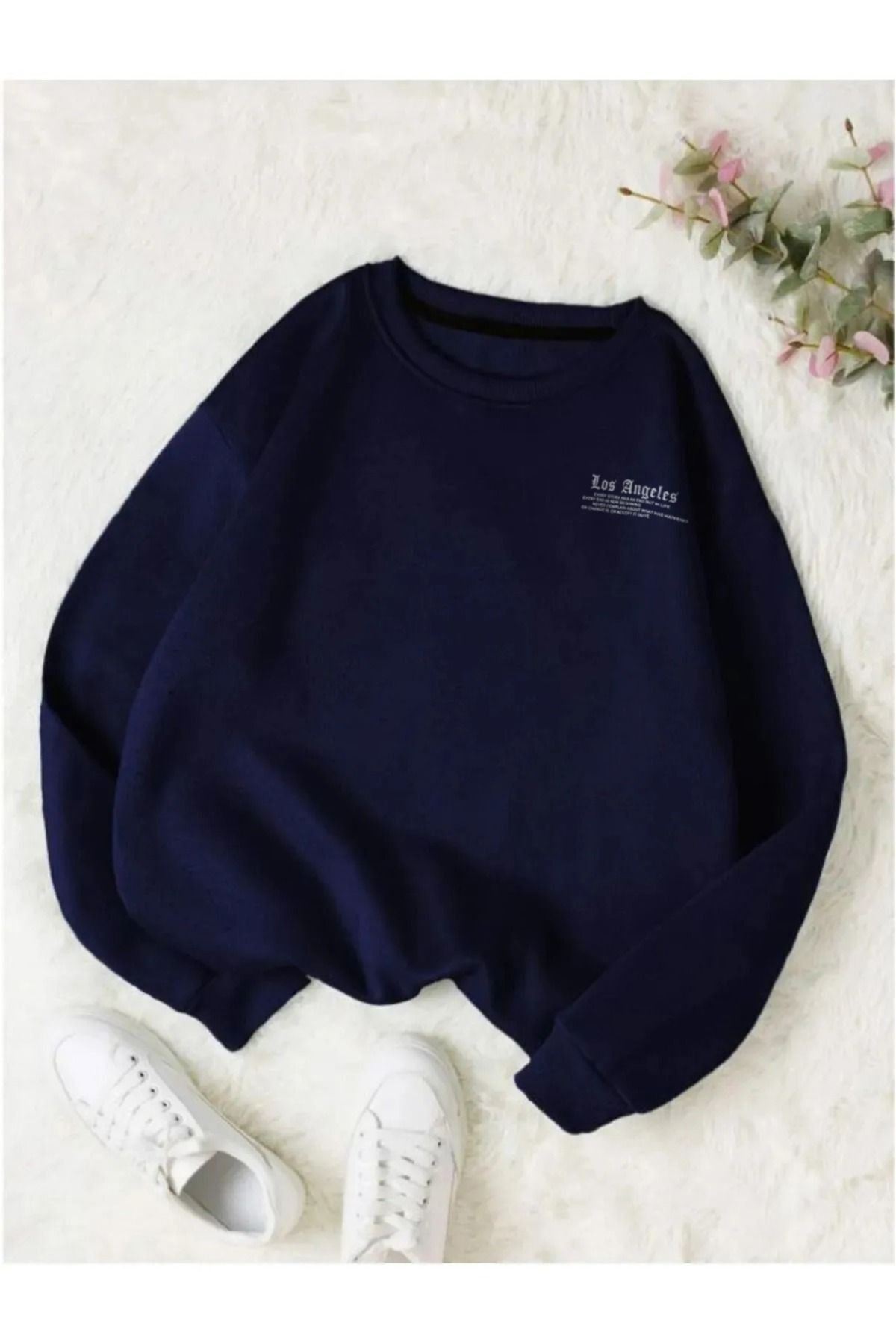 Sweetline Hanorac Los Angeles Accept - Bleumarin Imprimat Oversize