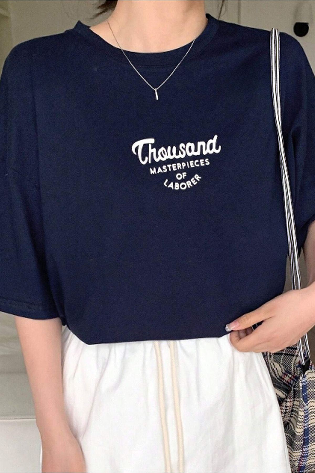 CLAYES  Thousand Süprem T-Shirt - Beyaz Baskılı Oversize Bisiklet Yaka Kısa Kol Tişört