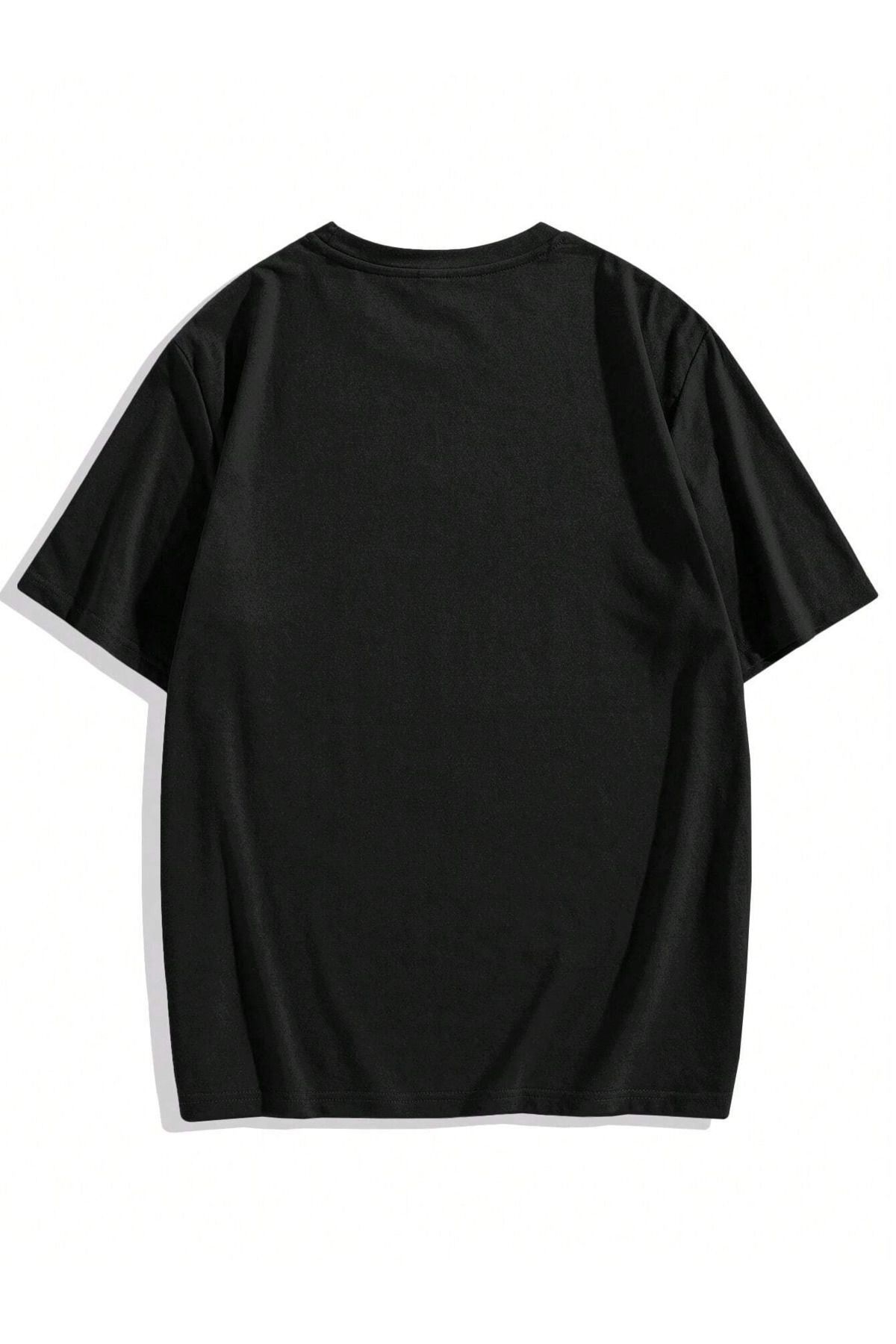 CLAYES-Men's Hand Print Oversize Black Printed T-shirt - Crew Neck Short Sleeve Comfortable Fit T-Shirt 3