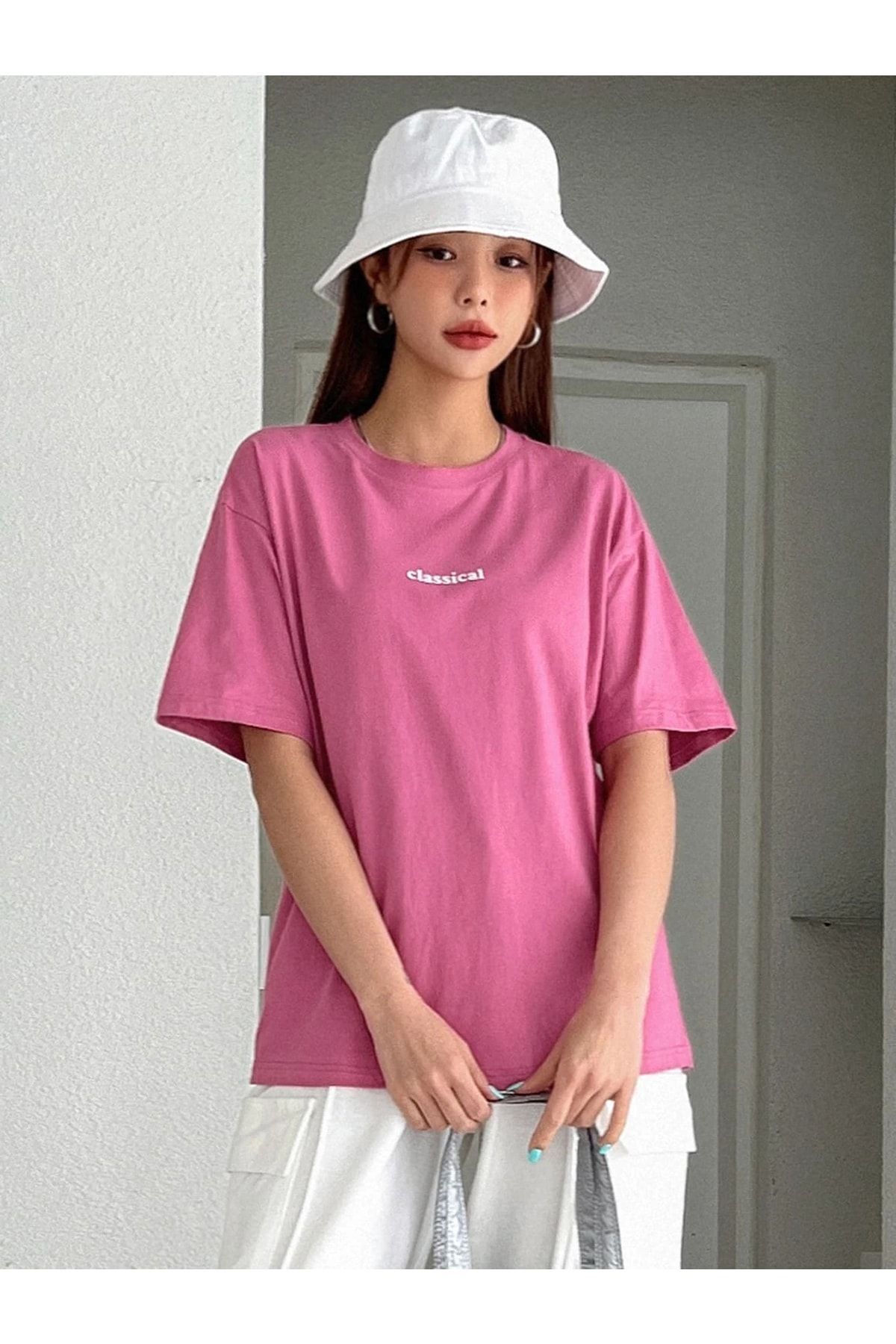 CLAYES-Ροζ Oversize Classic T-shirt - Oversize Printed 3