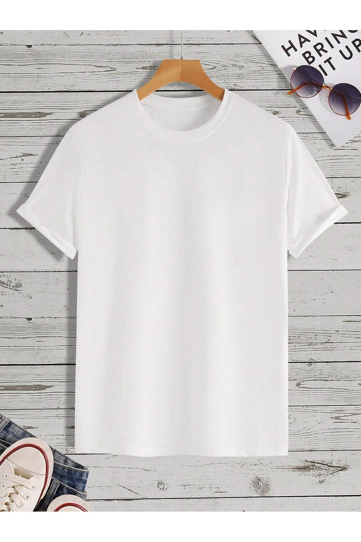 CLAYES-Trust Mast Single Jersey póló - fehér nyomott oversize, nagy nyakú rövid ujjú póló 3