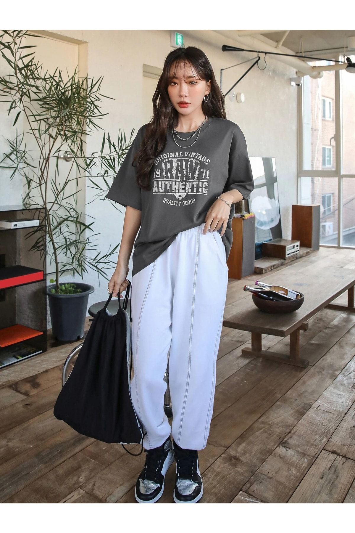 CLAYES Füme Oversize Authentic T-shirt - Oversize Baskılı görsel 5