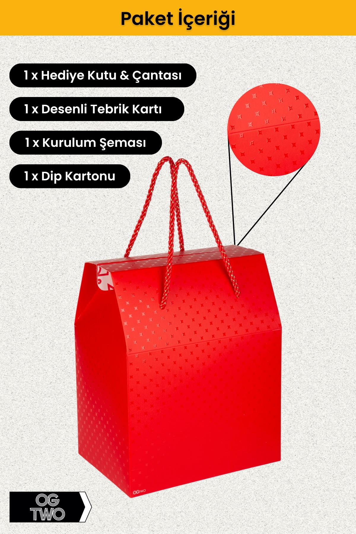 OGTWO Premium Konsept Tasarım Hediye Kutusu Çanta Boş Karton Hediye Paketi Hediyelik Kırmızı - 24x14x20cm fotoğrafı 4 (önizleme)