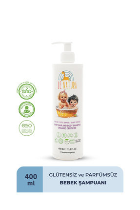 LE NATURA Bebek Saç & Vücut Şampuanı-400 ml- Organik & Vegan, Parfümsüz, Hass...