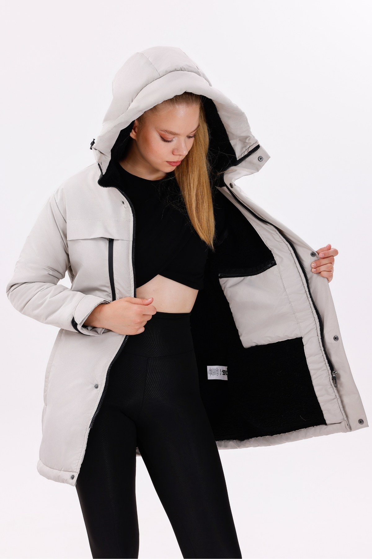 freemen  Kadın Taş Polarlı Kürklü Su Ve Rüzgar Geçirmez Kapüşonlu Kışlık Regülar Kalıp Mont & Kaban & Parka - Görsel 6