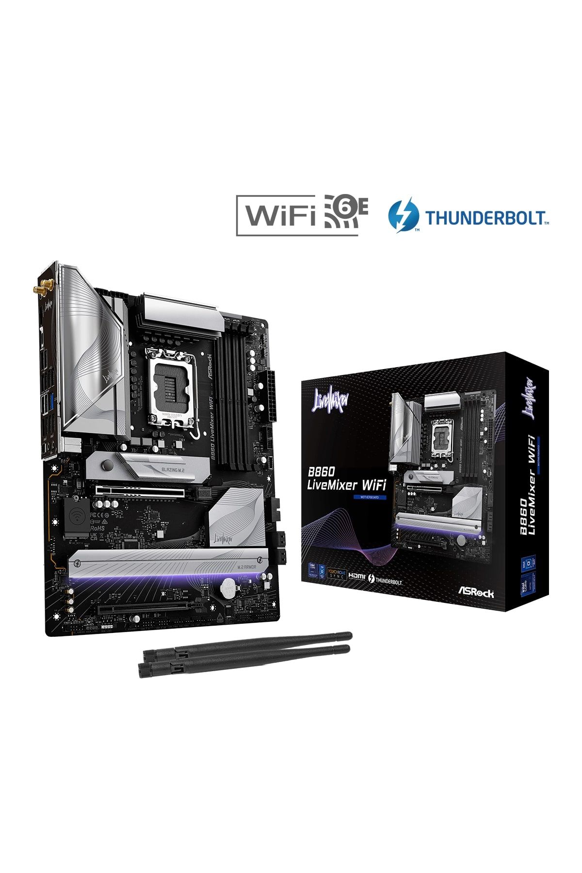 ASROCK-Placa de baza ASRock B860 LIVEMIXER WIFI, Intel B860, LGA 1851, DDR5, ATX 1