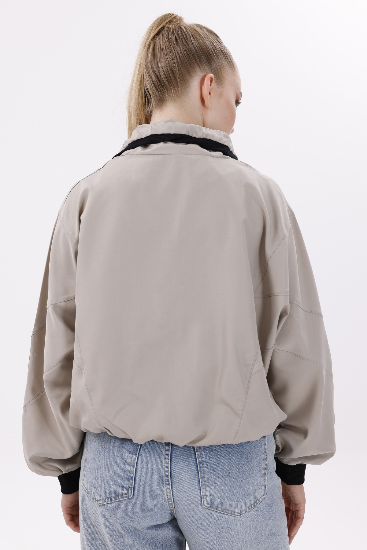 freemen  Kadın Taş Dik Yaka Su ve Rüzgar Geçirmez Oversize Crop Mevsimlik Yağmurluk Rüzgarlık - Görsel 6