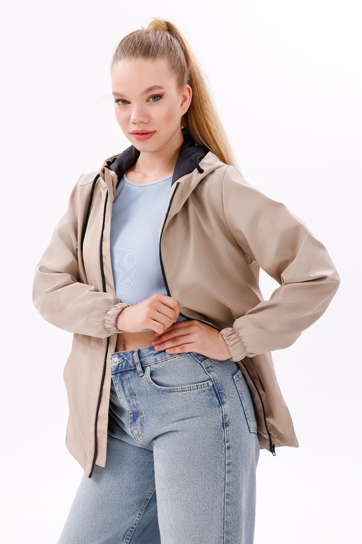 freemen  Kadın Taş Su Geçirmez Ve Rüzgara Dayanıklı Astarlı Kapüşonlu Yağmurluk - Rüzgarlık - Görsel 3