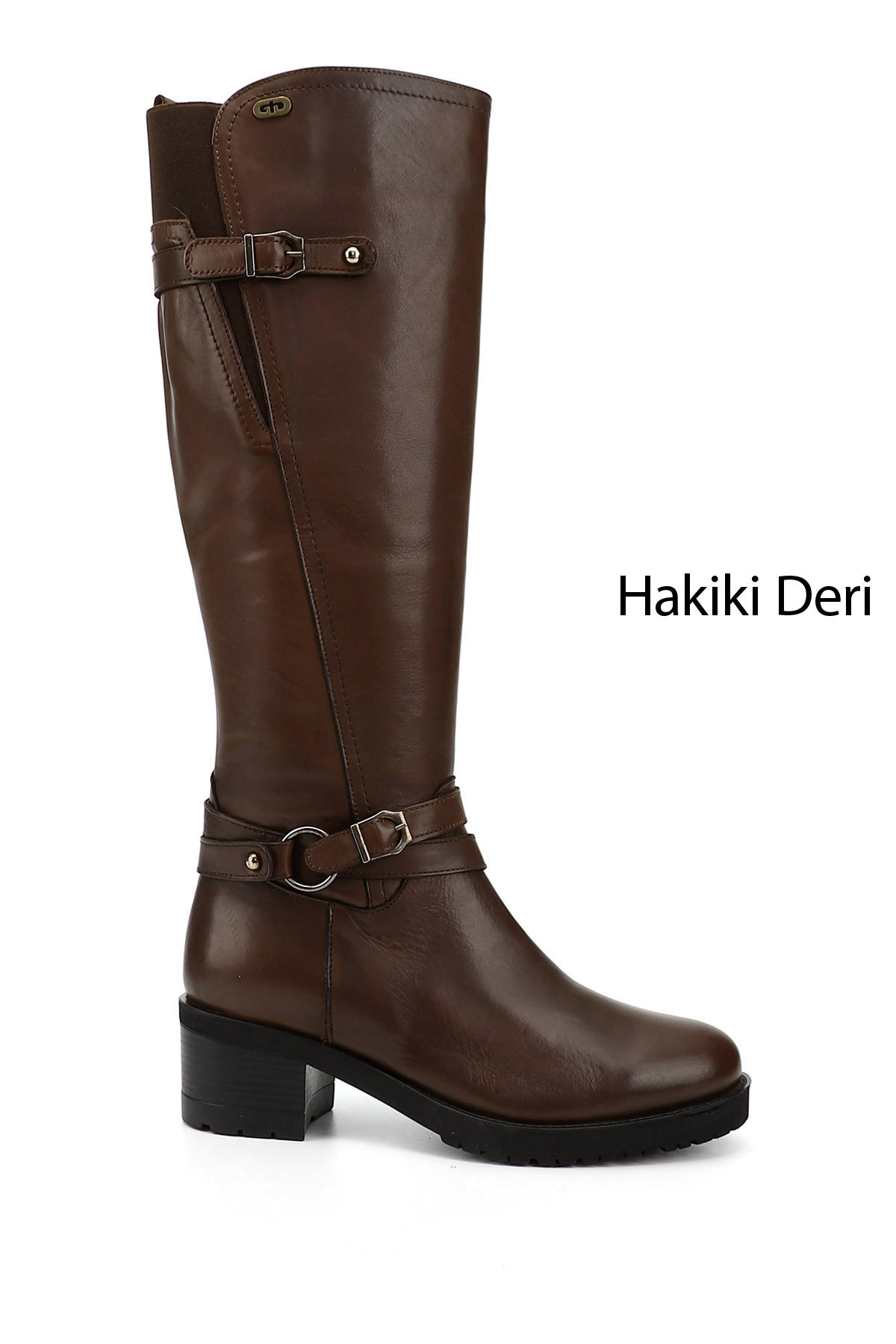GÖNDERİ(R)-Braune antike Damenstiefel aus echtem Leder mit Reißverschluss und dickem Absatz für Damen/Mädchen 1