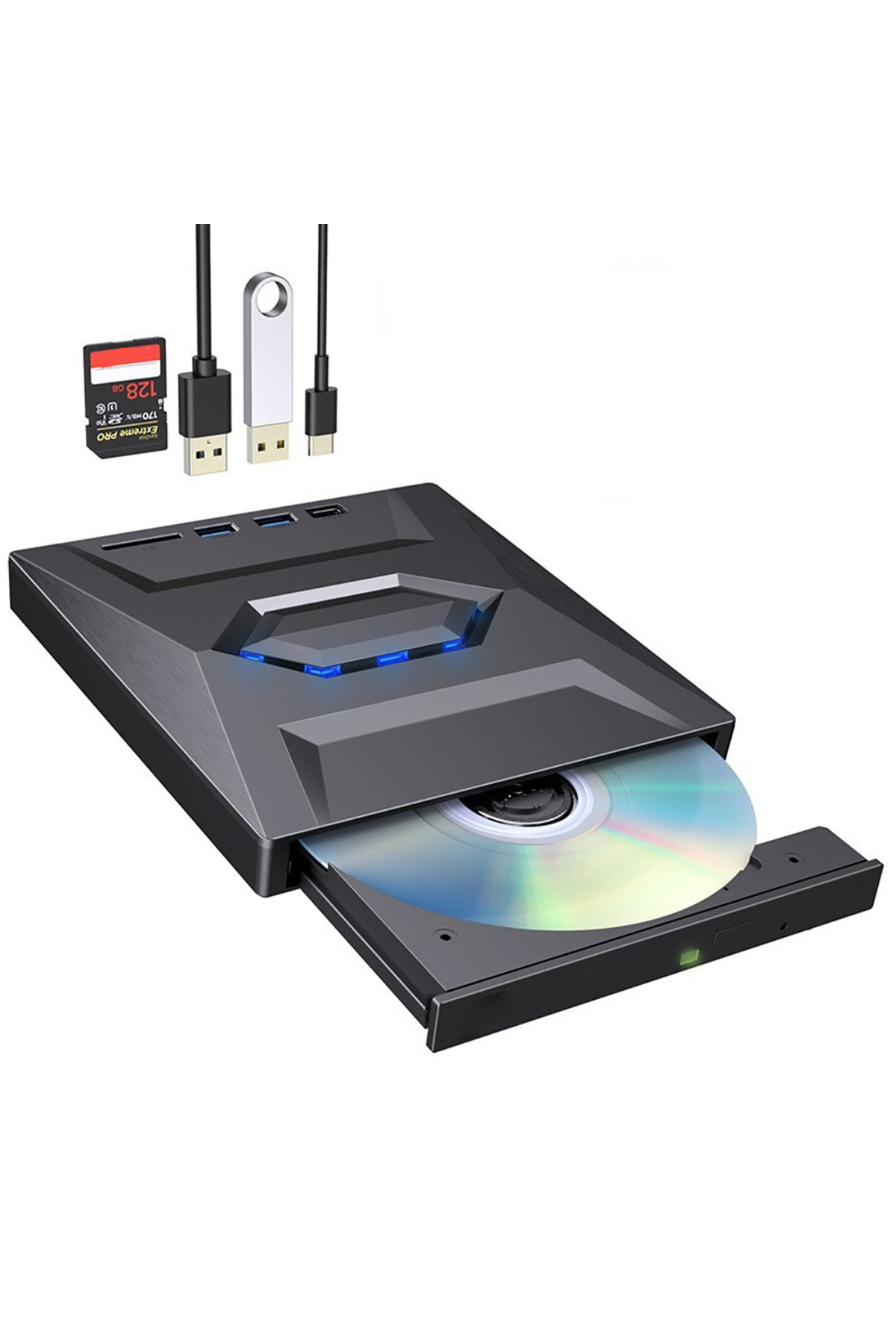 valkyrie USB 3.0 Harici External CD DVD Okuyucu Yazıcı LED USB Hub TF SD Kart Okuyucu Çoğaltıcı