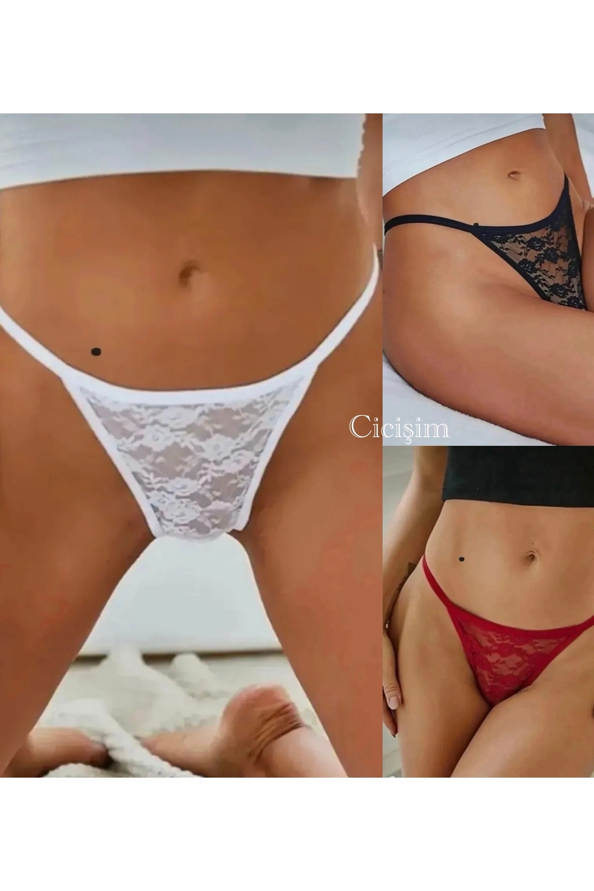 Cicişim-Lace 3-Piece String Thong with Plus Size Options 1
