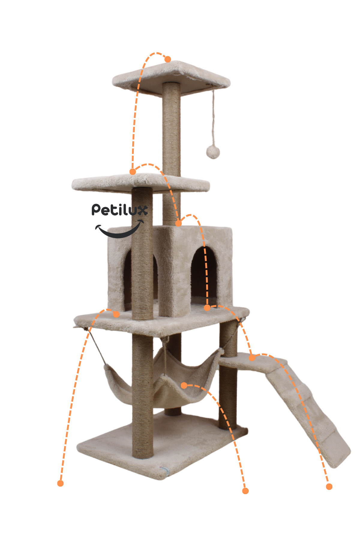 Petilux-Multi-Purpose Multi-Tier Cat Play & Activity House with Rest Hammock Nest Scratching Post 5