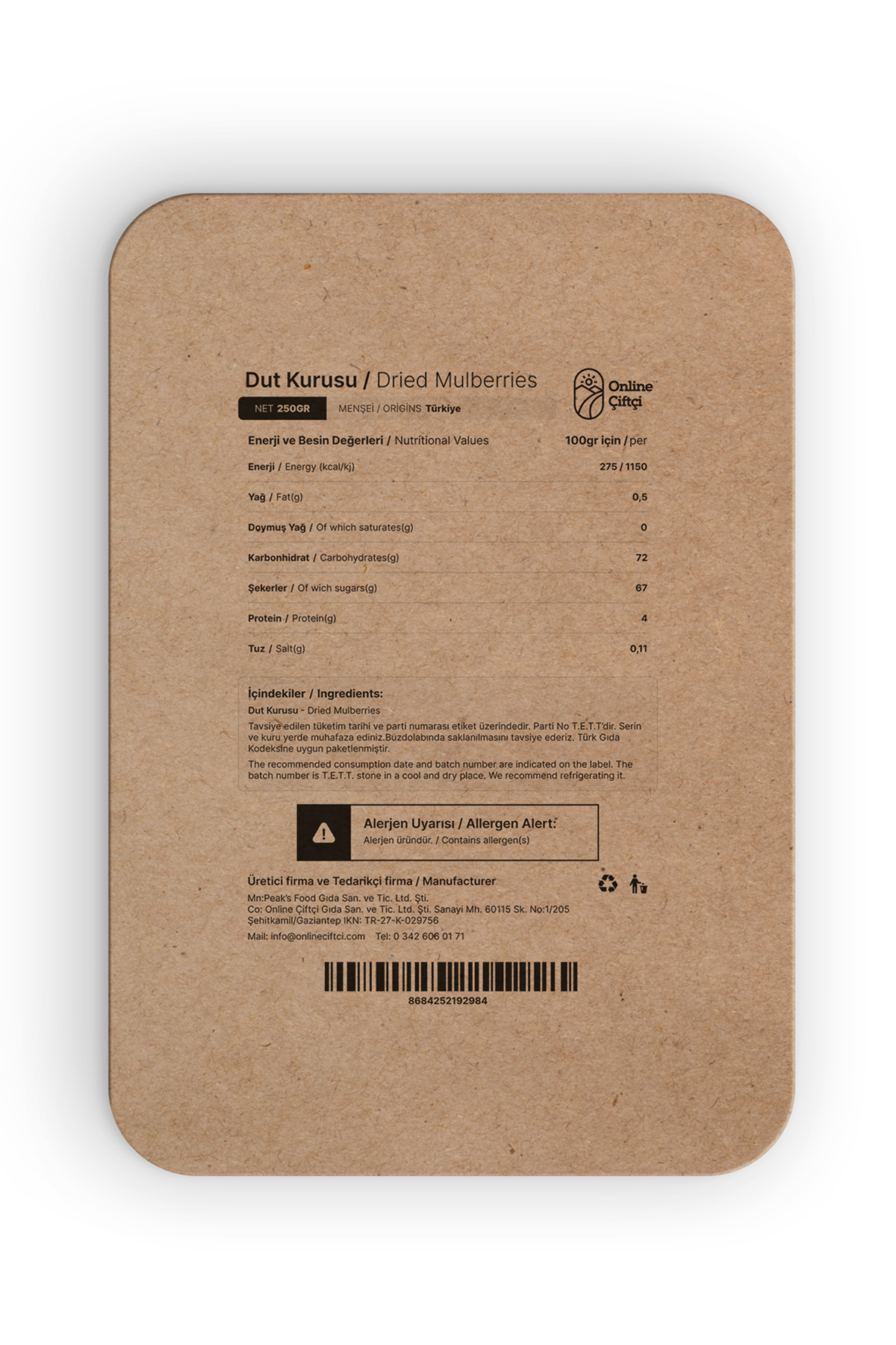 OnlineÇiftçi-Dried Mulberry 4X250Gr 2