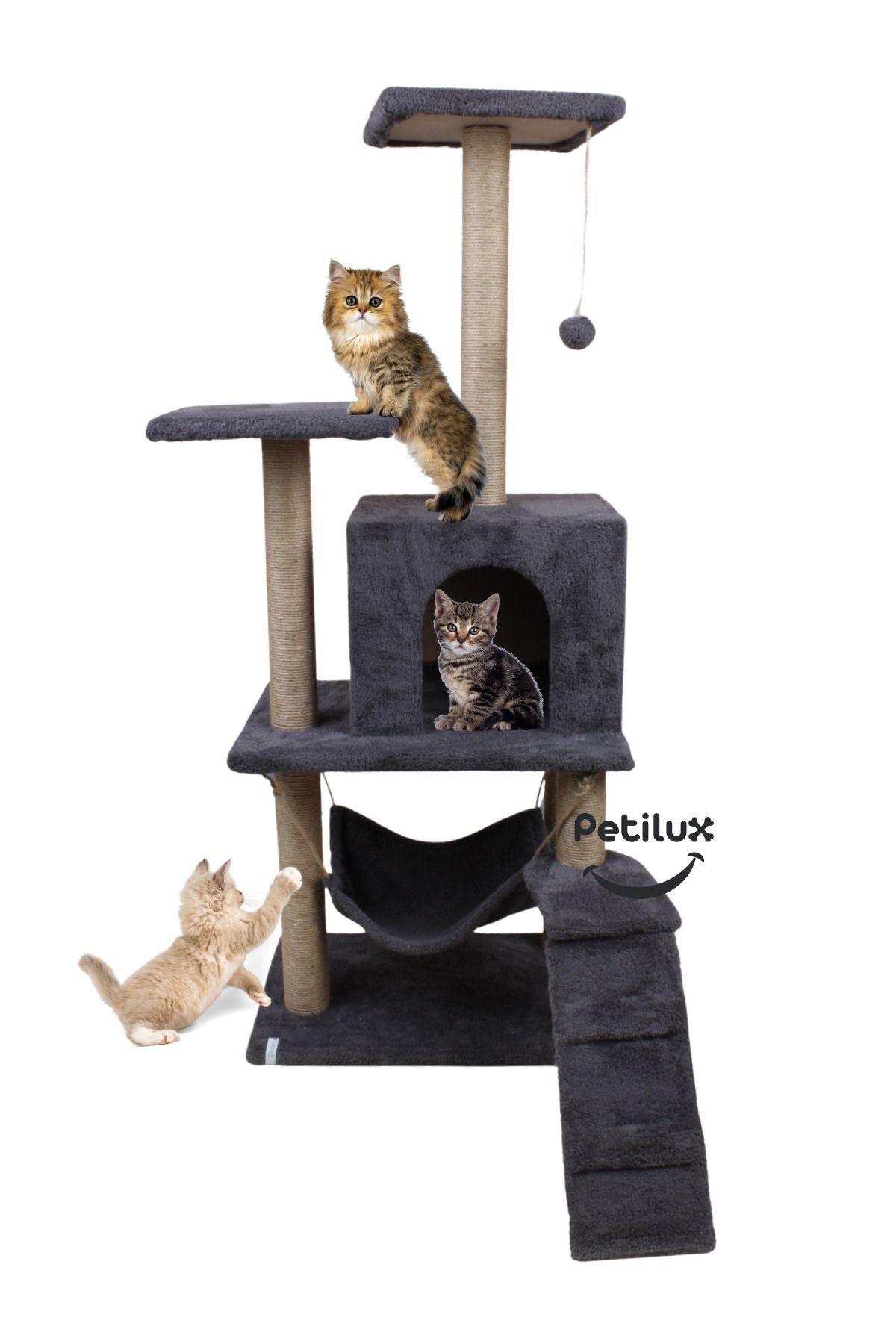 Petilux-Multi-Purpose Multi-Tier Cat Play & Activity House with Rest Hammock Nest Scratching Post 1