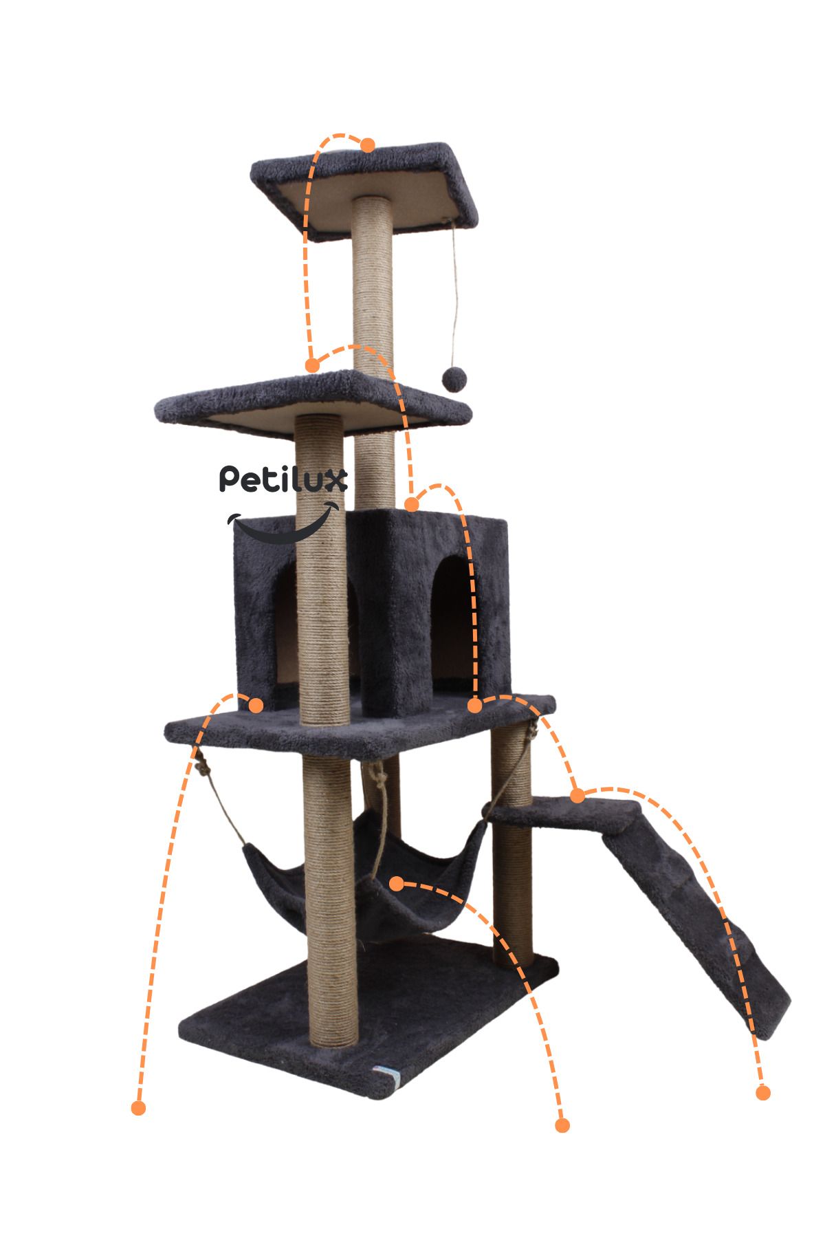 Petilux-Multi-Purpose Multi-Tier Cat Play & Activity House with Rest Hammock Nest Scratching Post 5