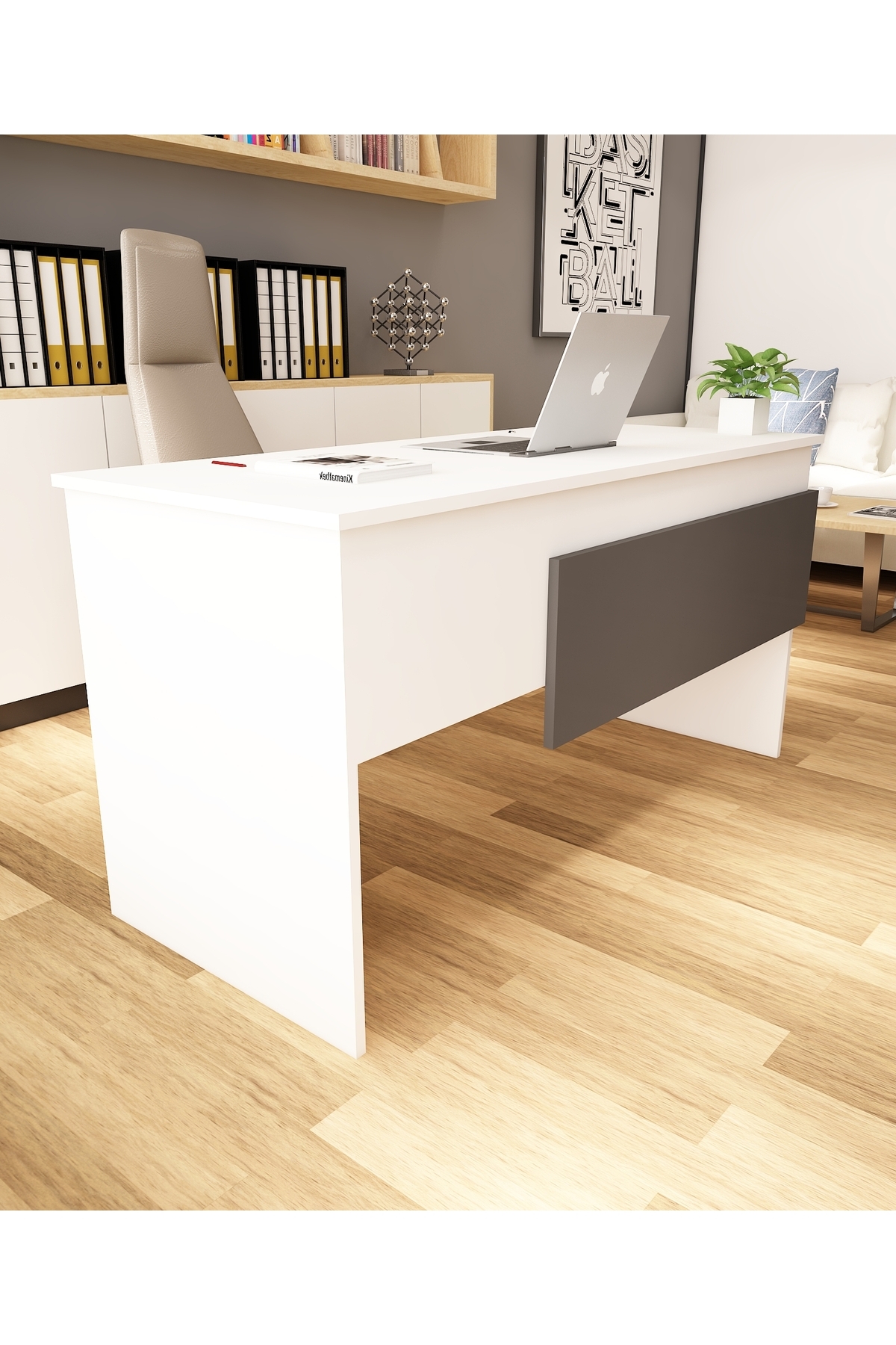Karen 60x144 Çalışma Masası Ofis Masası Bilgisayar Masası| Beyaz - Antrasit 4