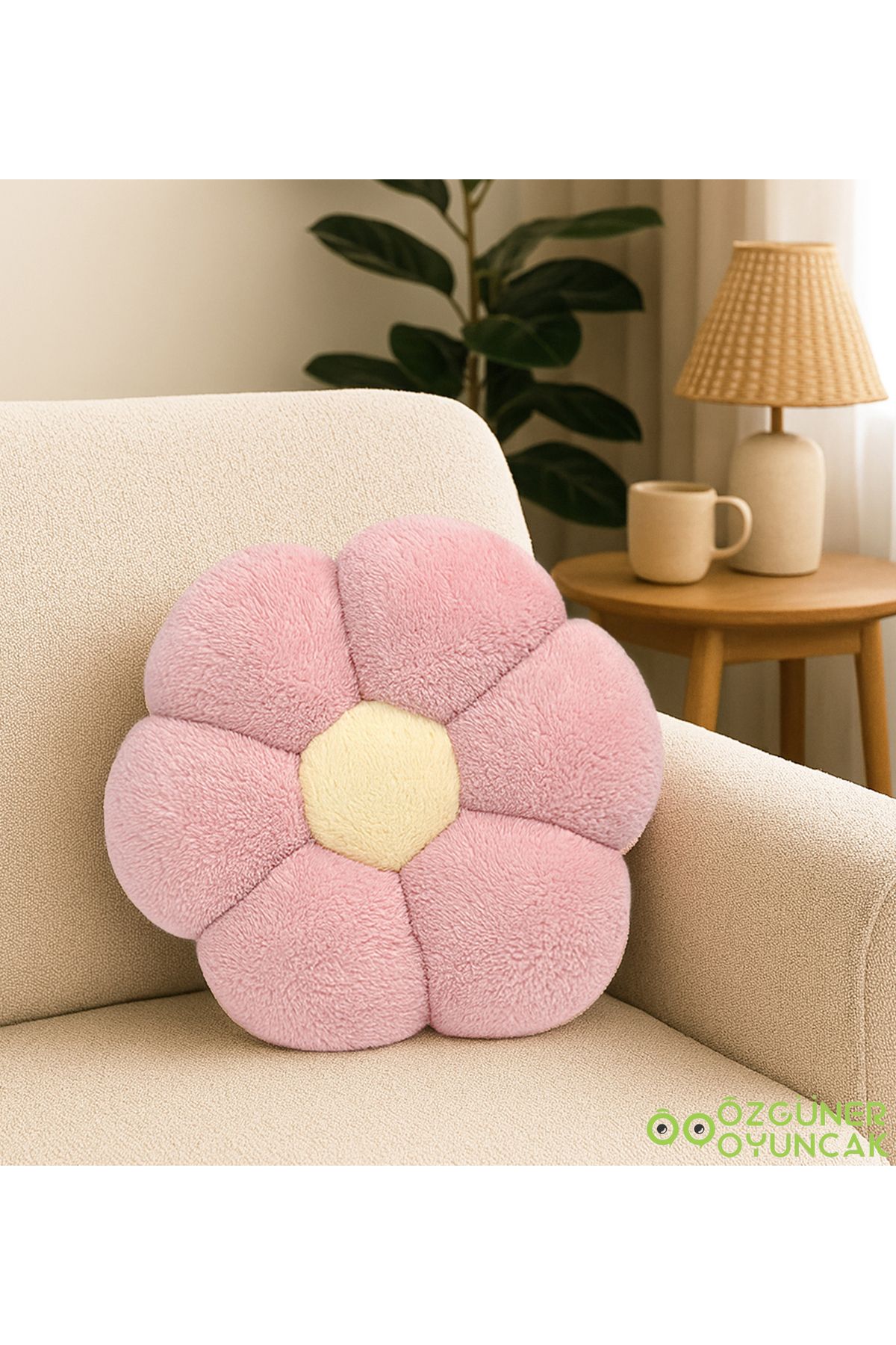 Özgüner Oyuncak-Decorative Daisy Shaped Plush Pillow 40 cm – Soft and Comfortable Design 1