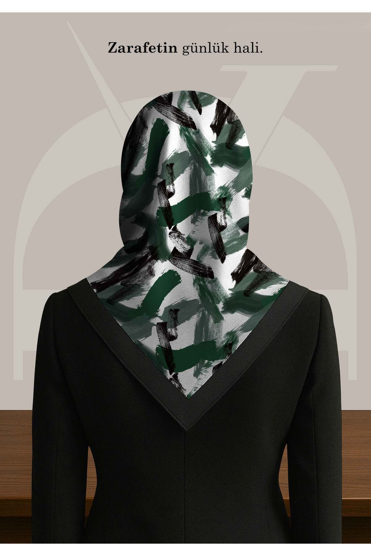 DESENİX-Brush Print Patterned Scarf |   4 Color Options |   90X90 - 100X100Cm |   Shiny Satin 4