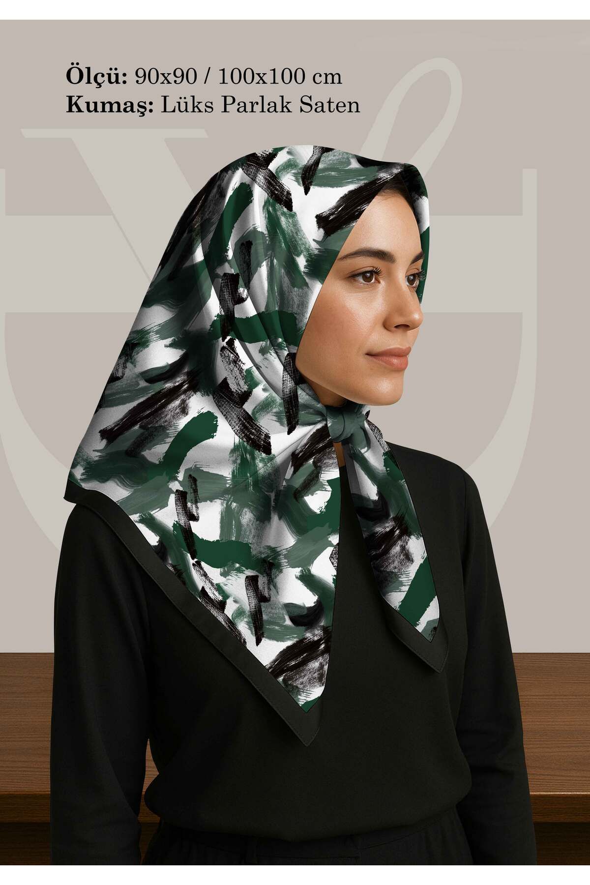 DESENİX-Brush Print Patterned Scarf |   4 Color Options |   90X90 - 100X100Cm |   Shiny Satin 1