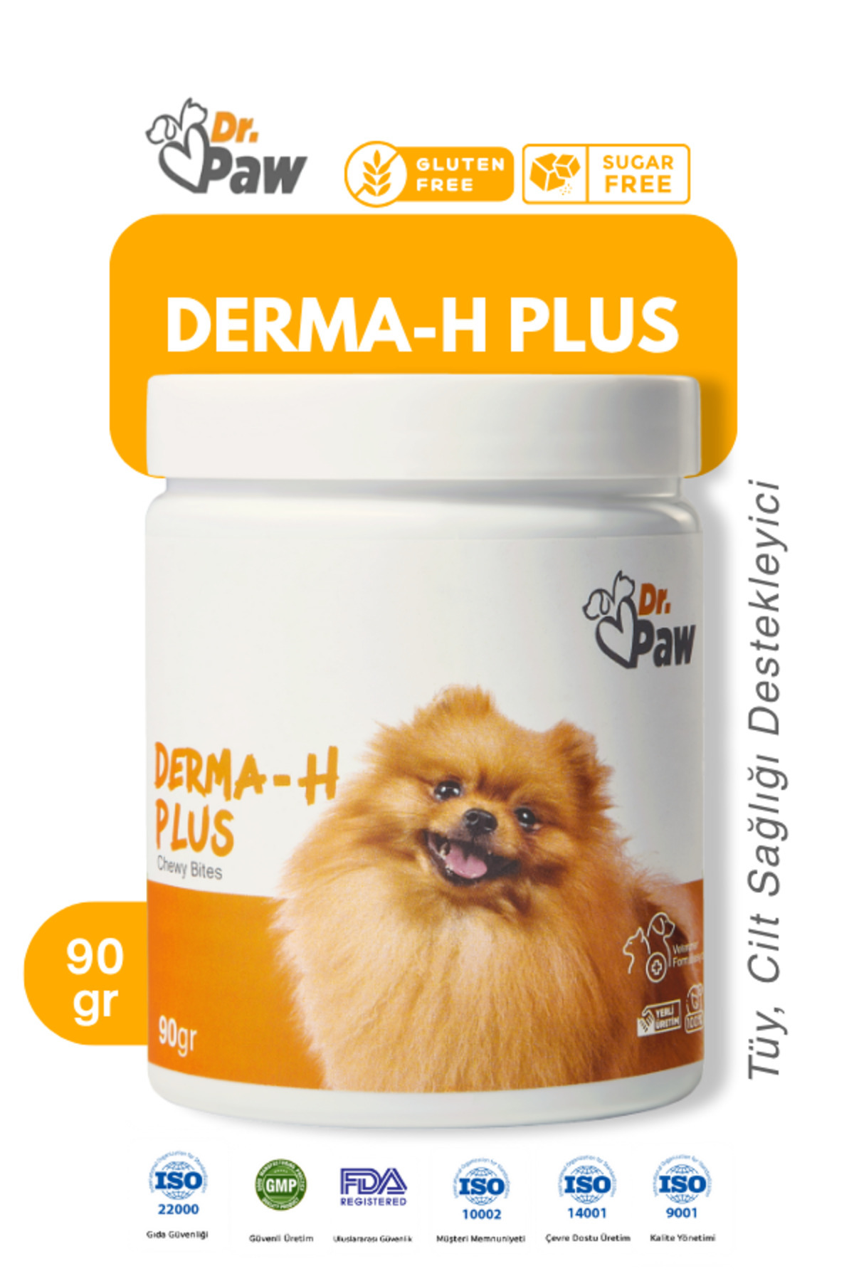 Dr.Paw Deri ve Tüy Sağlığı Destekleyici Gıda Takviyesi, Küçük Irk Köpekler için Derma H 90gr (60 tablet)