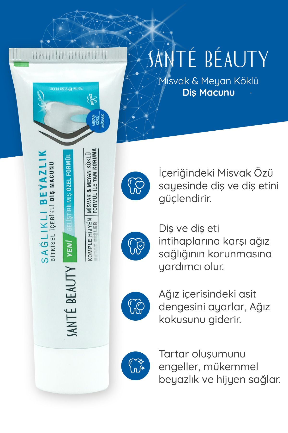 SANTE BEAUTY-Effective Toothpaste Against Bad Breath with Natural Miswak Extract & Licorice Root Herbal Content 75 ml 2