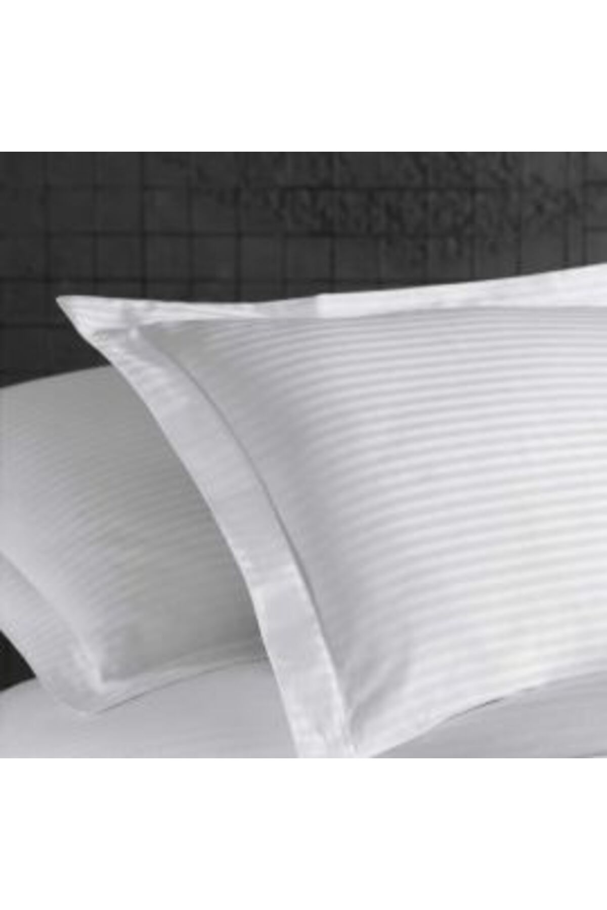 HomePuls-Set 2 Fețe pernă (Huse) Damasc satinat, dungă 1 cm, ALB, 70 x 70 cm 1