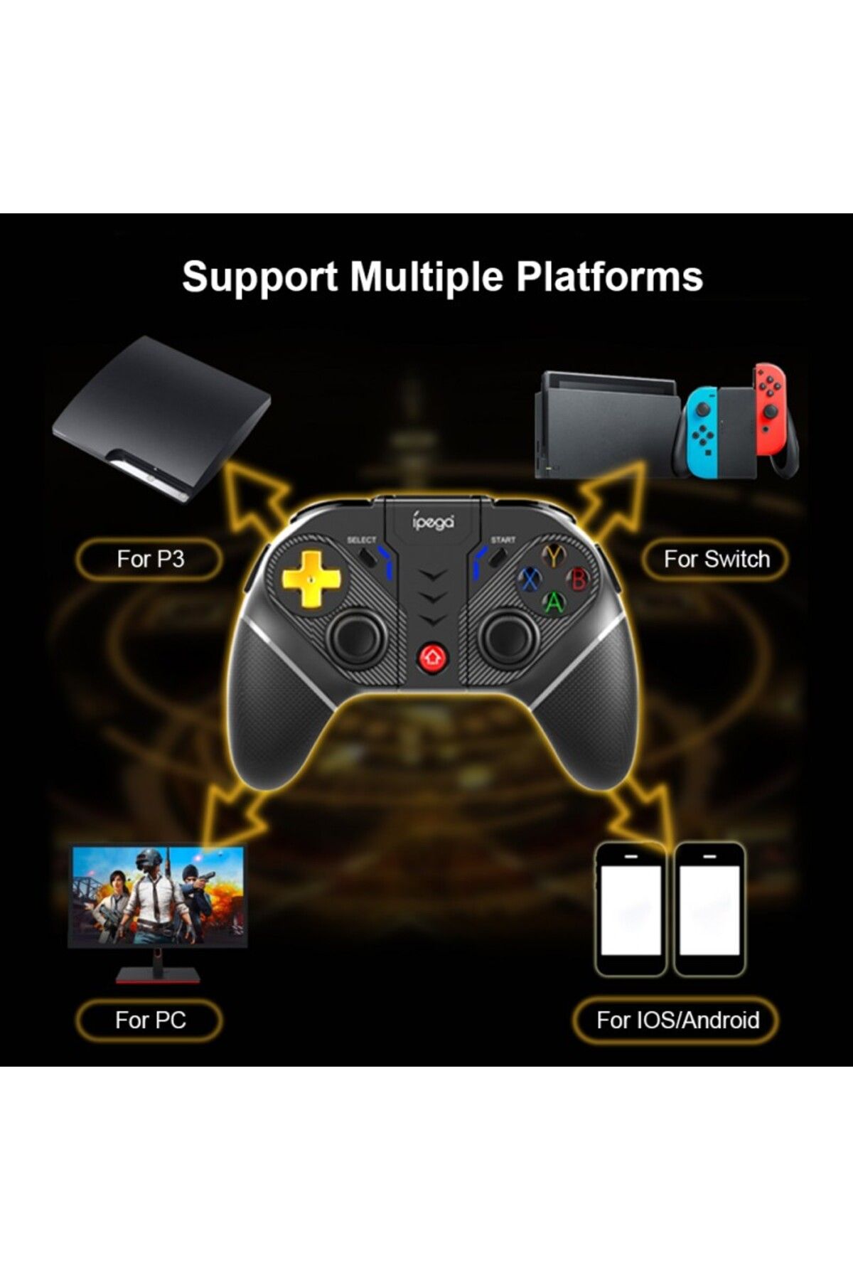 ipega-Gamepad controller Wireless Gold Warrior 2.4G, Android and IOS, 6 inch Smartphone support 8