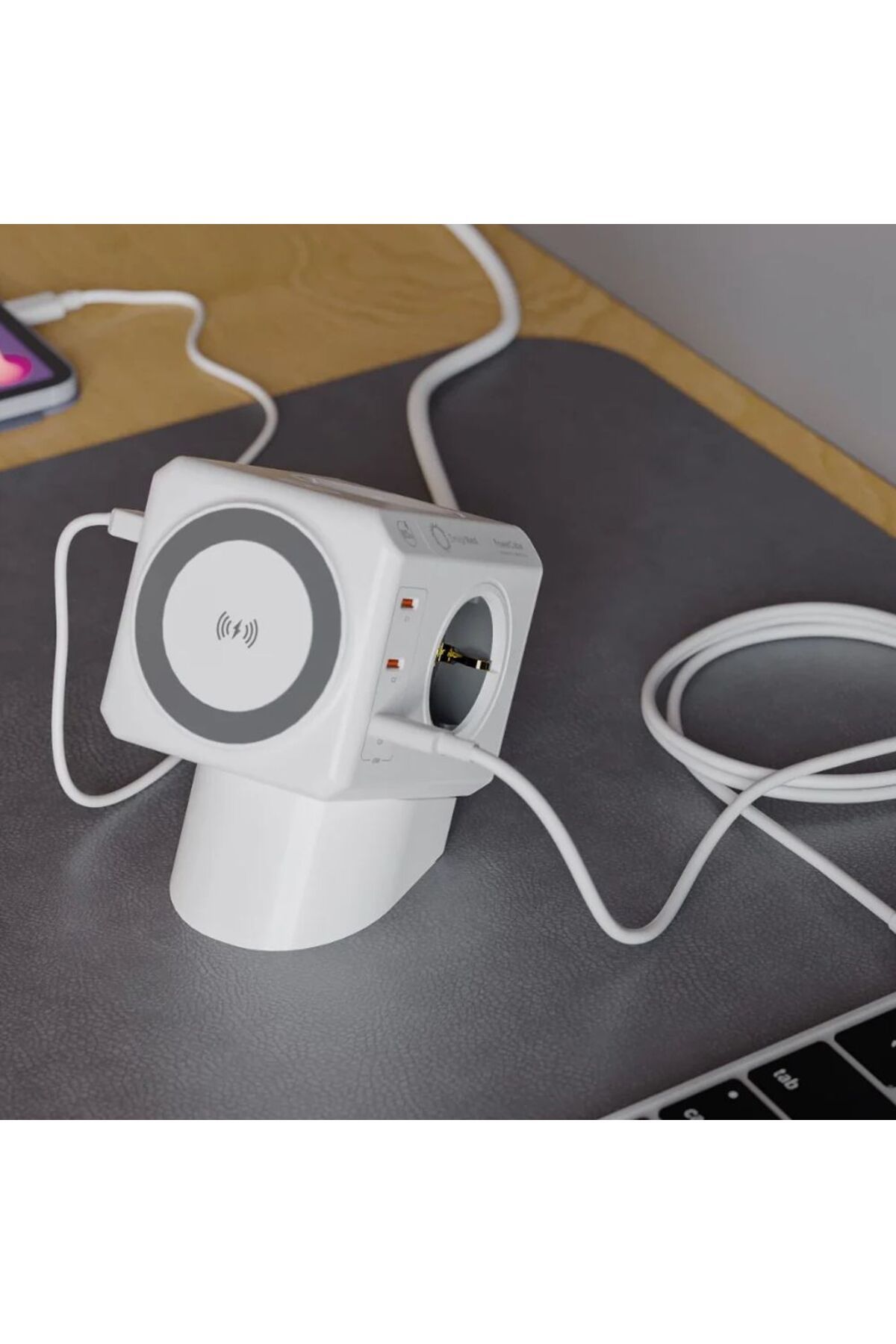 Allocacoc-Cubic extension cord with wireless charging, Powercube, 6xUSB, 3 sockets, 1.5m, white/gray 5