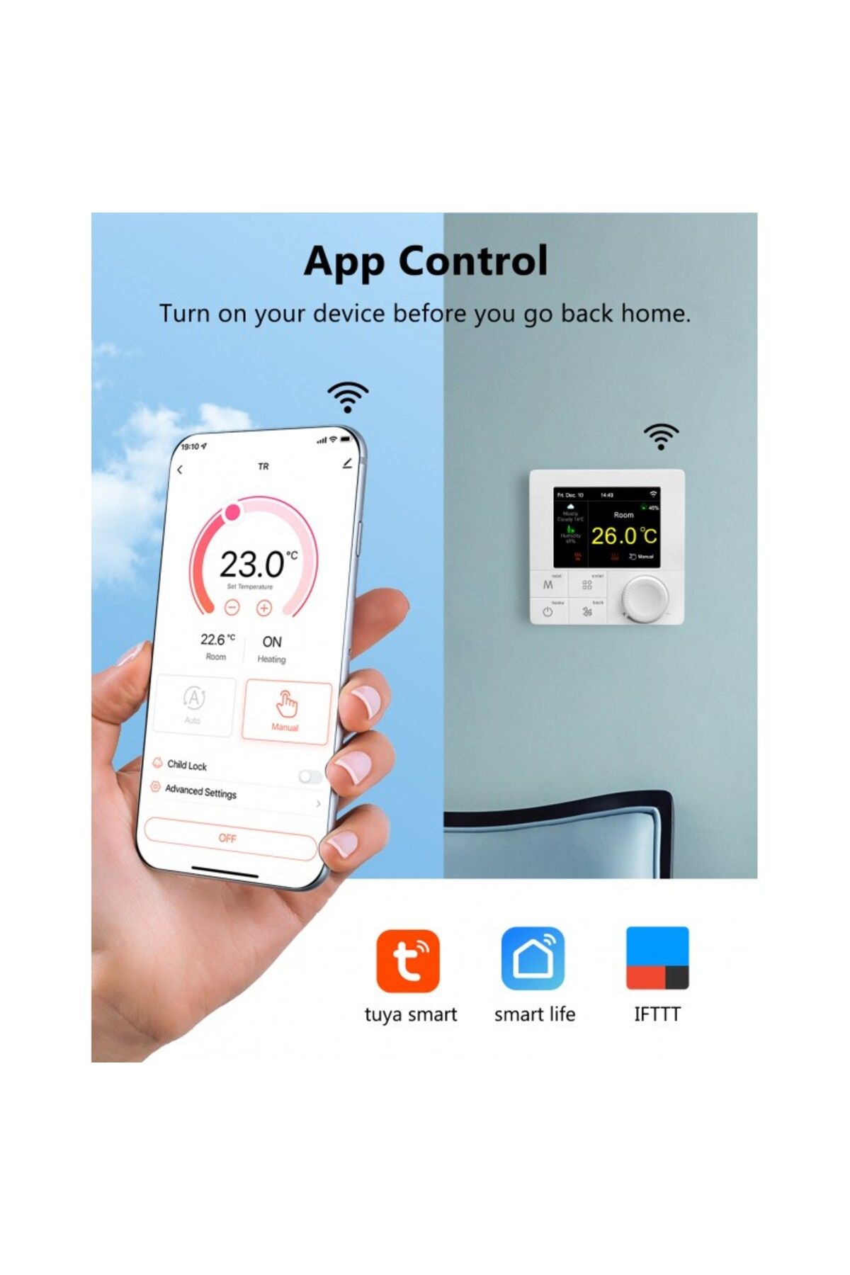 BeOk-Termostat digital Wifi, programabil, ecran LCD, control vocal, Android, smartphone iOS, alb 5