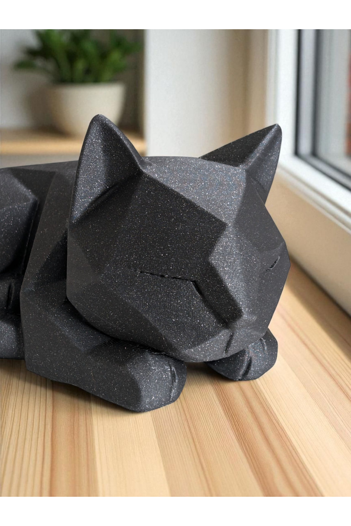 لطيف منخفض بولي في انتظار القط الشكل | تمثال قطة بسيط وأشياء تزيين المنزل