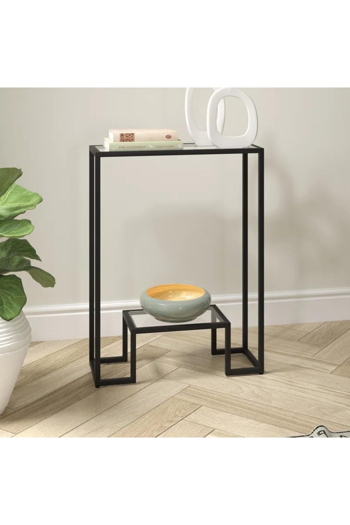 genric-FFD Console Table Pre Assembled Glass Shelves with Metal Frame Entrance Console Table Sofa 3