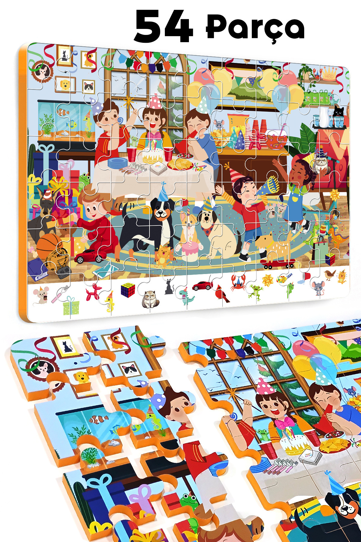 EVAKANCA 54 Parçalı Ara-Bul Kalın Çocuk Puzzle Yapboz Doğum Günü
